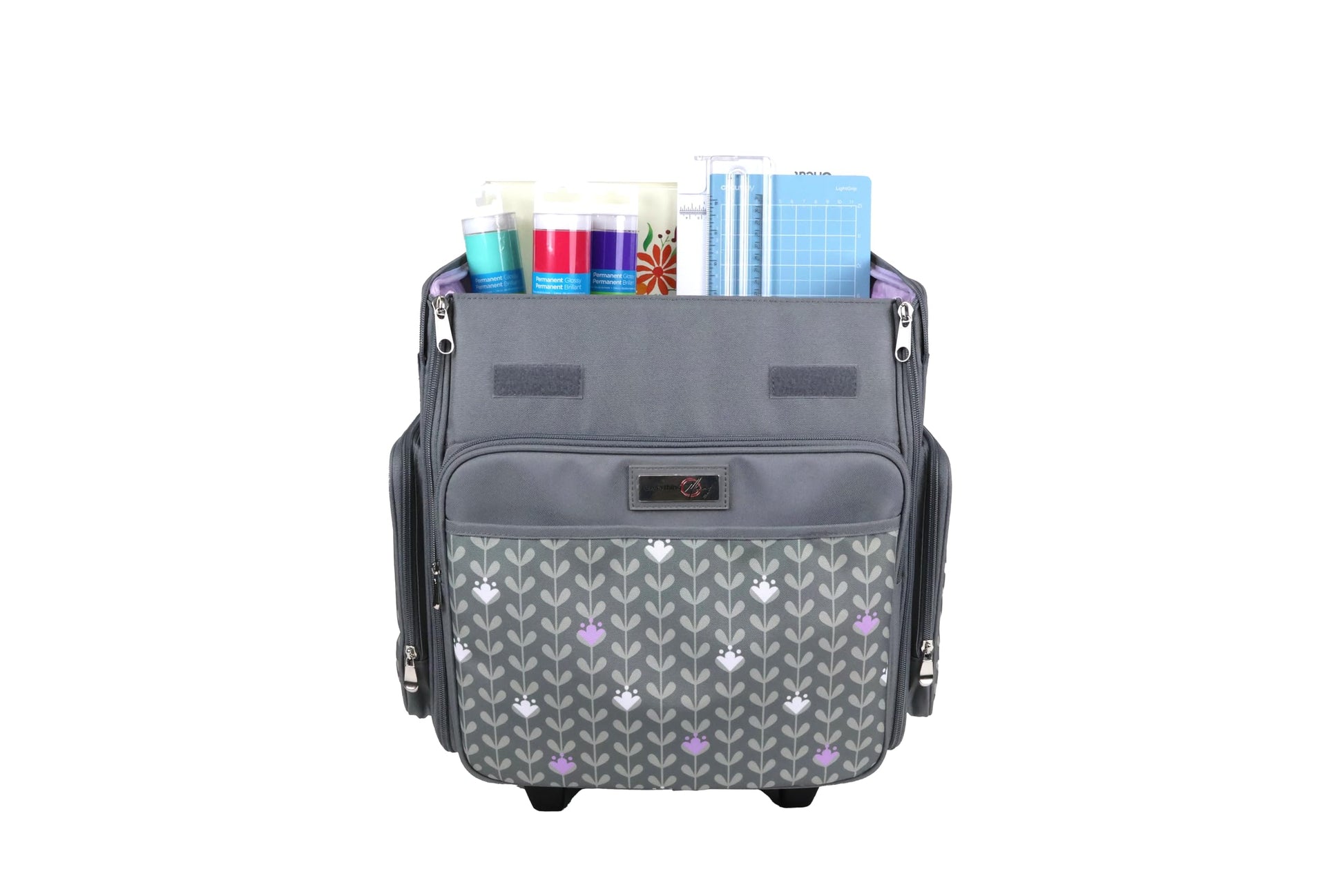 Everything Mary Rolling Scrapbook Tote – Grey Dots Foldable Craft Organizer Tote for Scrapbooking