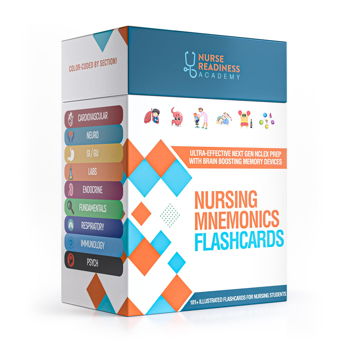 Nursing Mnemonics Flashcards: 101+ Illustrated Flashcards for Nursing Students with Proven Memory