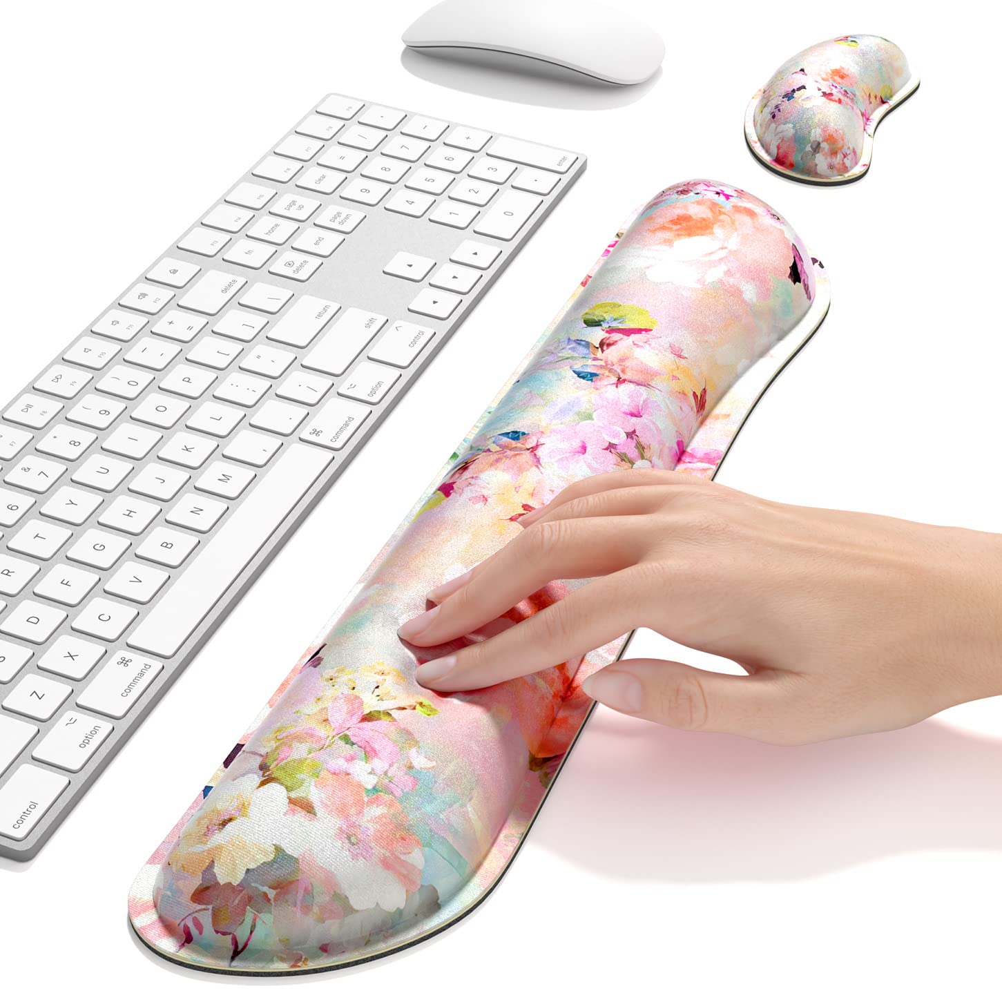 Dapesuom Enlarge Keyboard Wrist Rest, Memory Foam Wrist Cushion for Desk Mats Support, Cute Flower