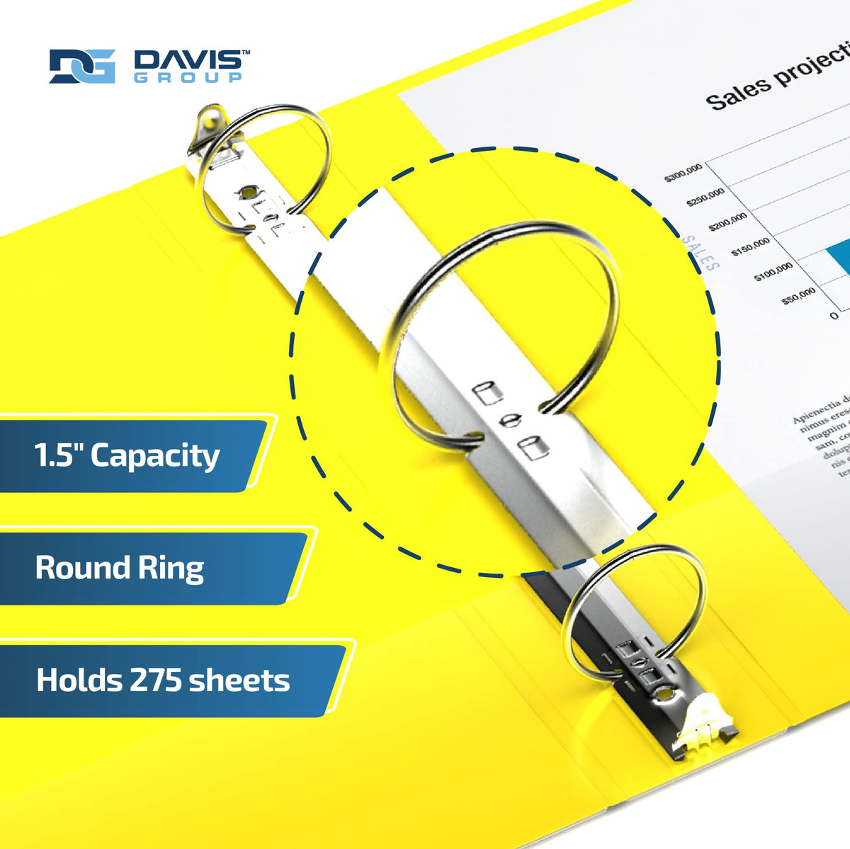 Premium Economy 3-Ring Binder, Spine Label, 1.5" Round Rings, Yellow, 6 Pk