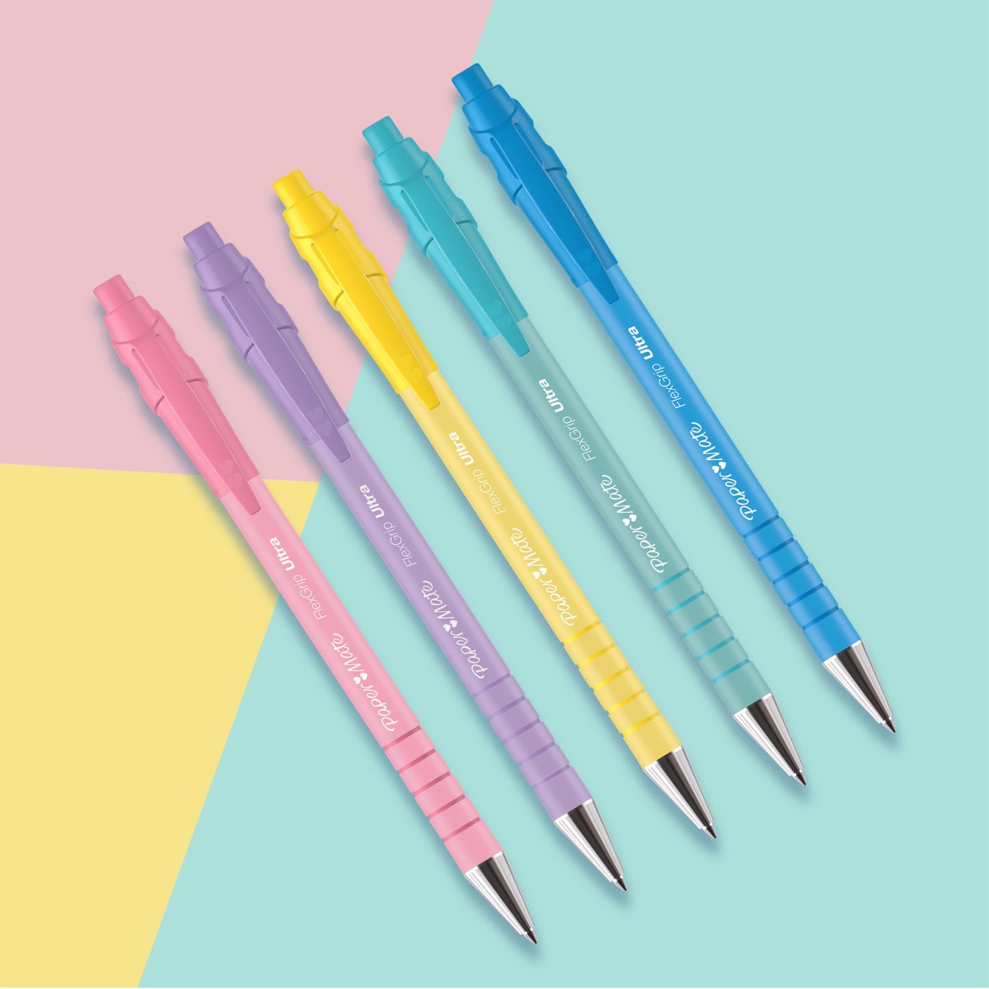 Paper Mate Flexgrip Ultra Pastel Ballpoint Pens | Medium Point (1.0mm) | Black Ink | Pastel Barrels