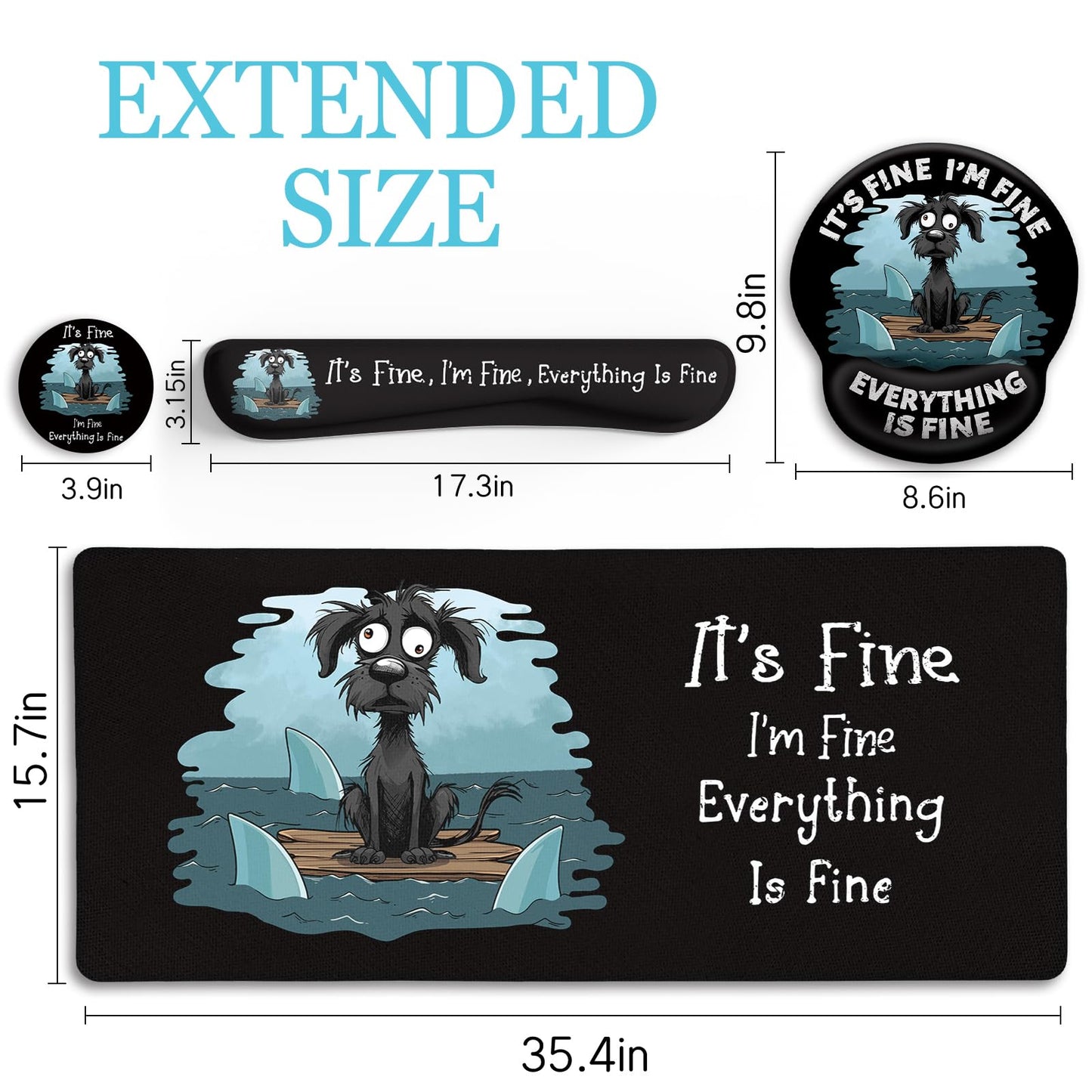 LIMKRIAN Funny Dog Mouse Pad Set Large Desk Mat for Desktop Decor, 35.4"