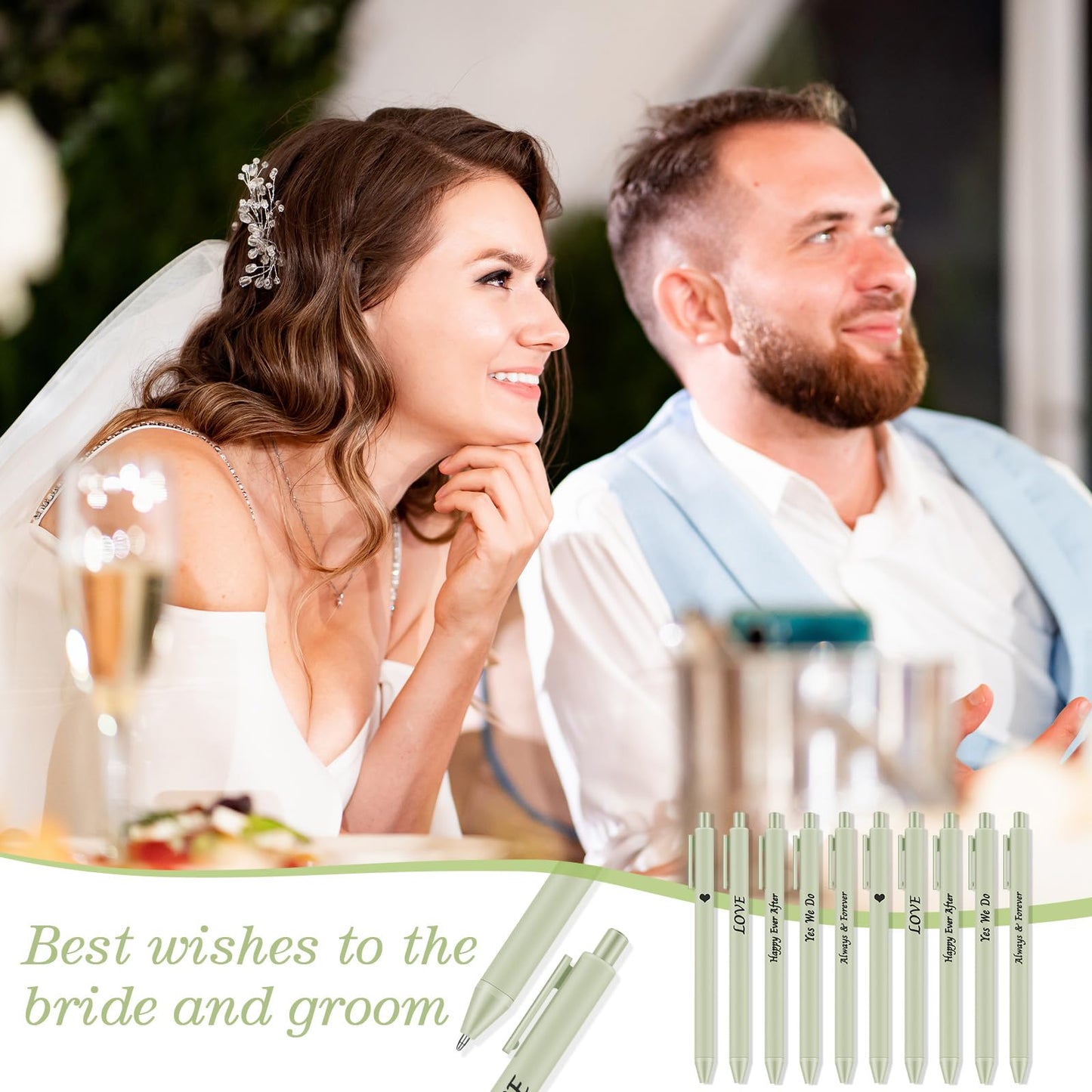 Ctosree 50 Pcs Bridal Shower Pens Wedding Pens for Guest Book Black Ink Retractable Ballpoint Pen