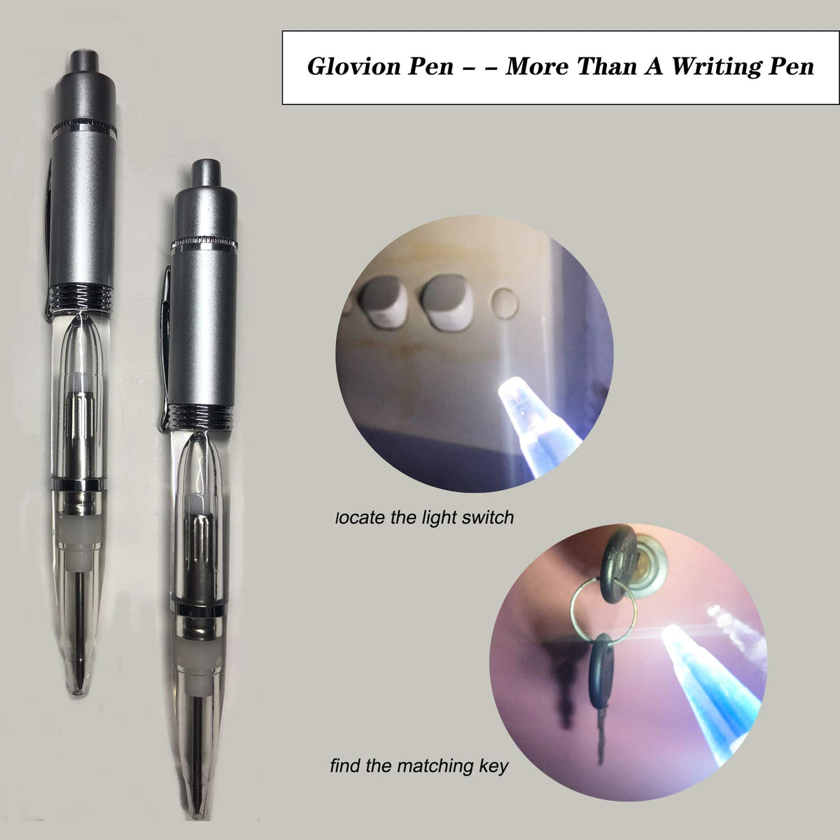 Glovion Led Light Pen,Penlight for Nighttime Writing - White - Pack of 4 Pens