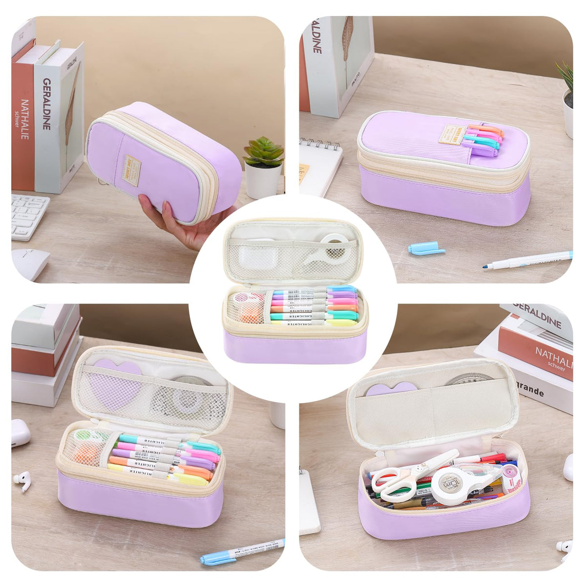 Large Pencil Case for Girls Teens Kids School Pencil Bag with Zipper Purple