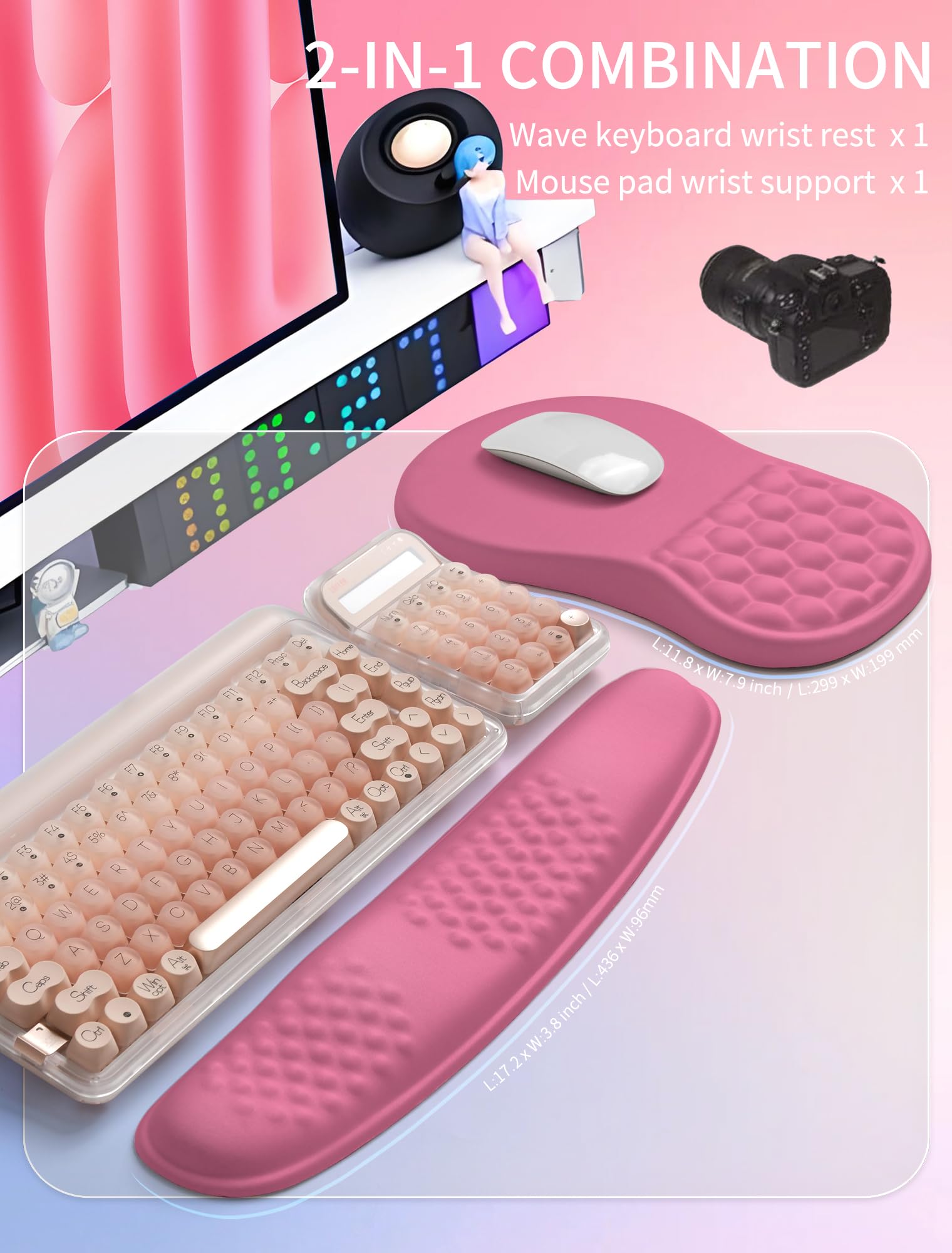 Hokafenle 2in1 Combination, Wave Keyboard Wrist Rest and Ergonomic Curvature Mouse Pad Wrist