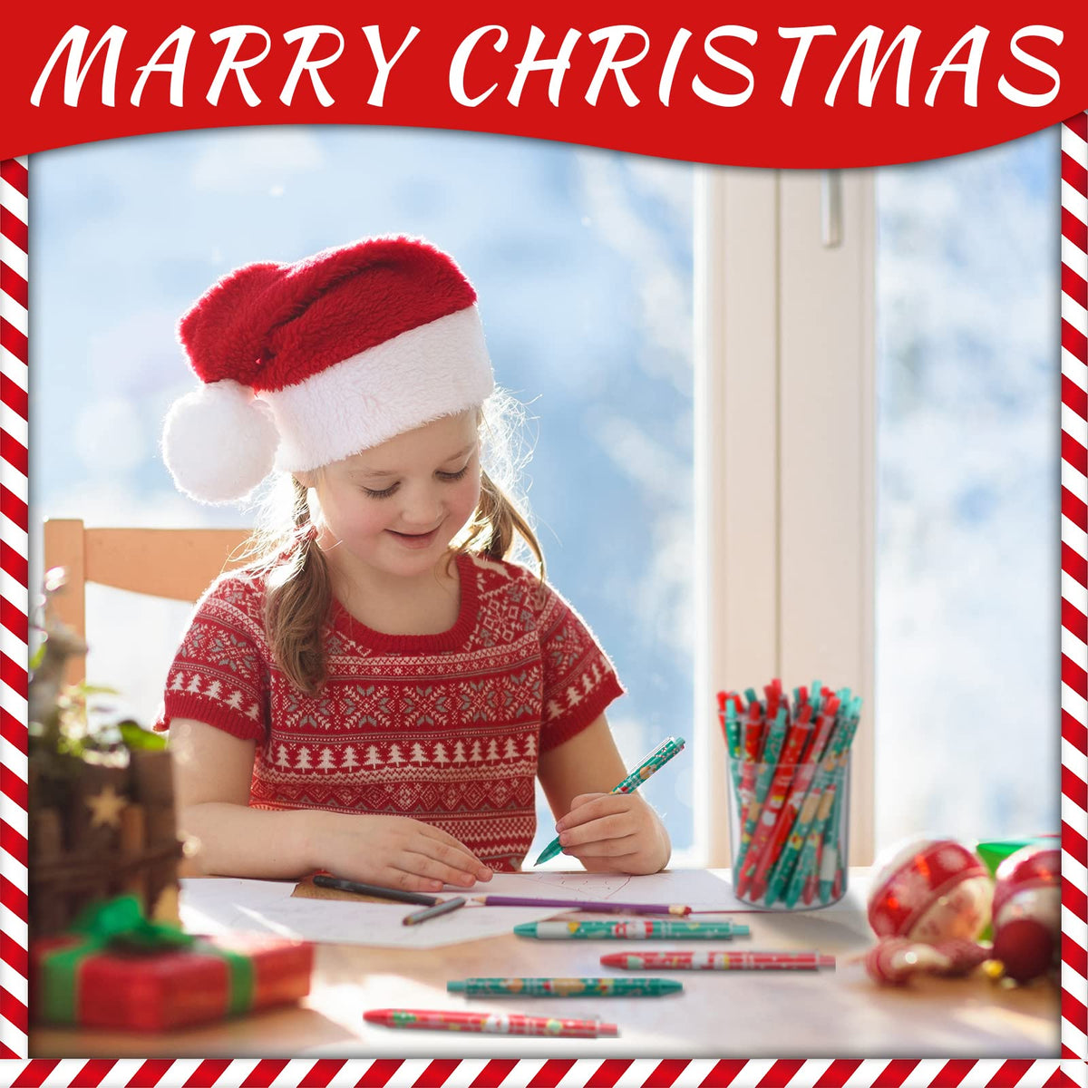 Leinuosen 72 Pcs Christmas Pens Bulk Cute Red Green Merry Christmas Retractable Ballpoint Gel Ink