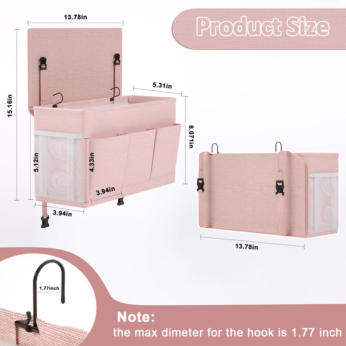 Bedside Caddy Storage Organizer for Bed Rails, Bed Caddy with 6 Pockets