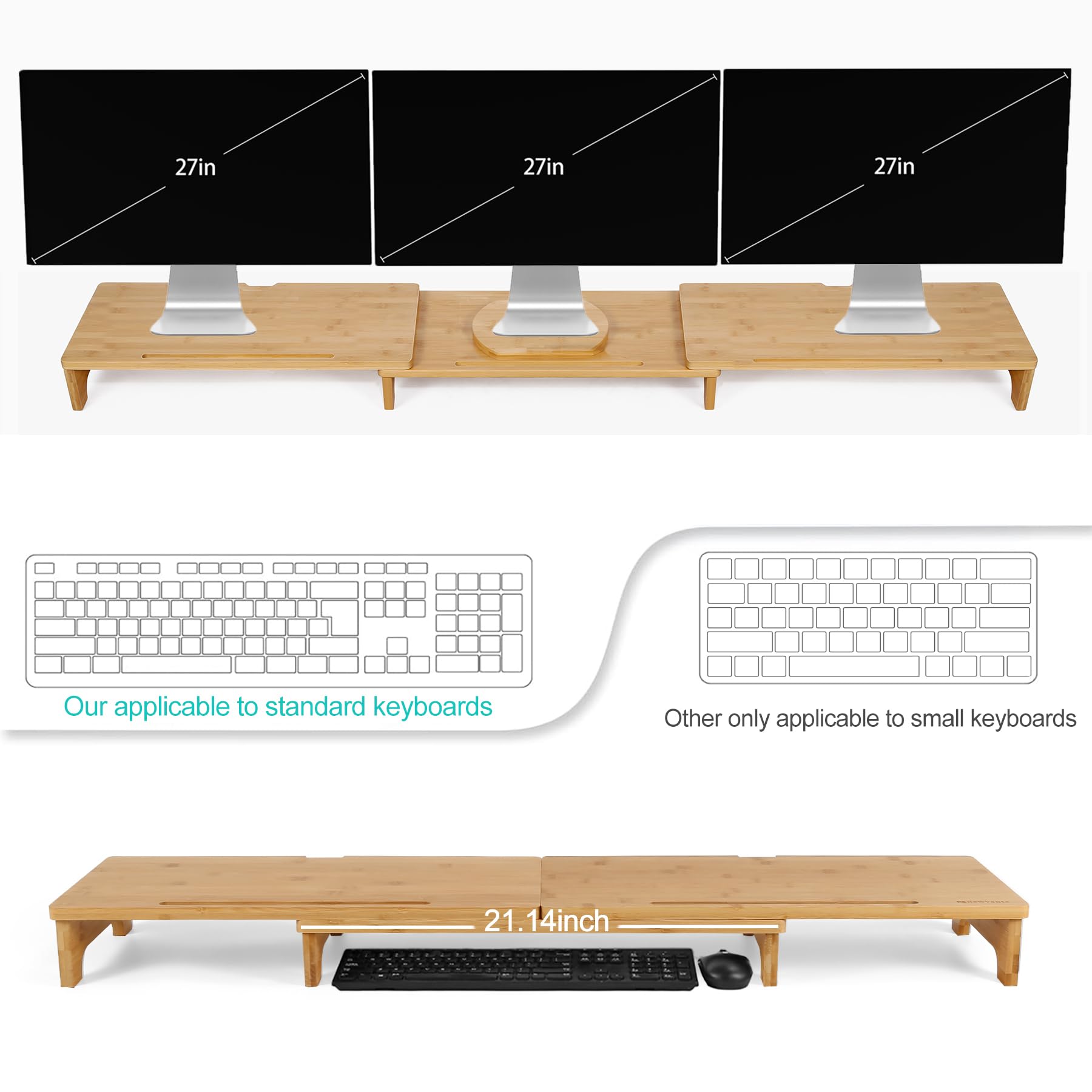 Nnewvante Monitor Stand Riser 60 inch Bamboo Dual Monitor Stand for Desk