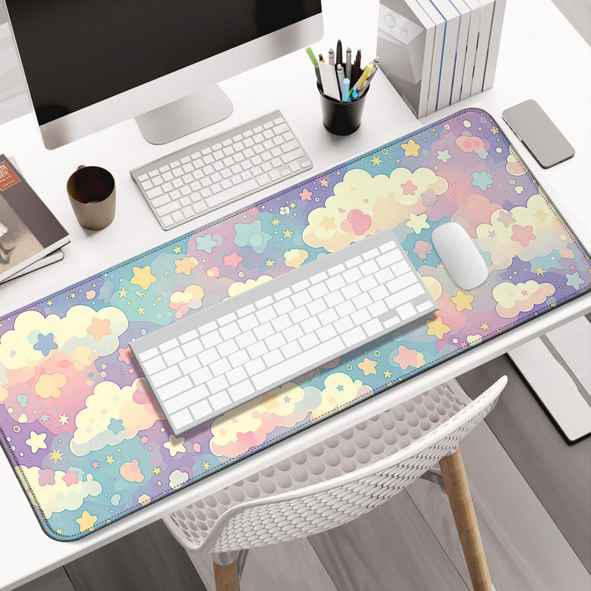 AYKDTFN Cloud and Star Large Mouse Pad & Desk Mat for Gaming, Office & Home