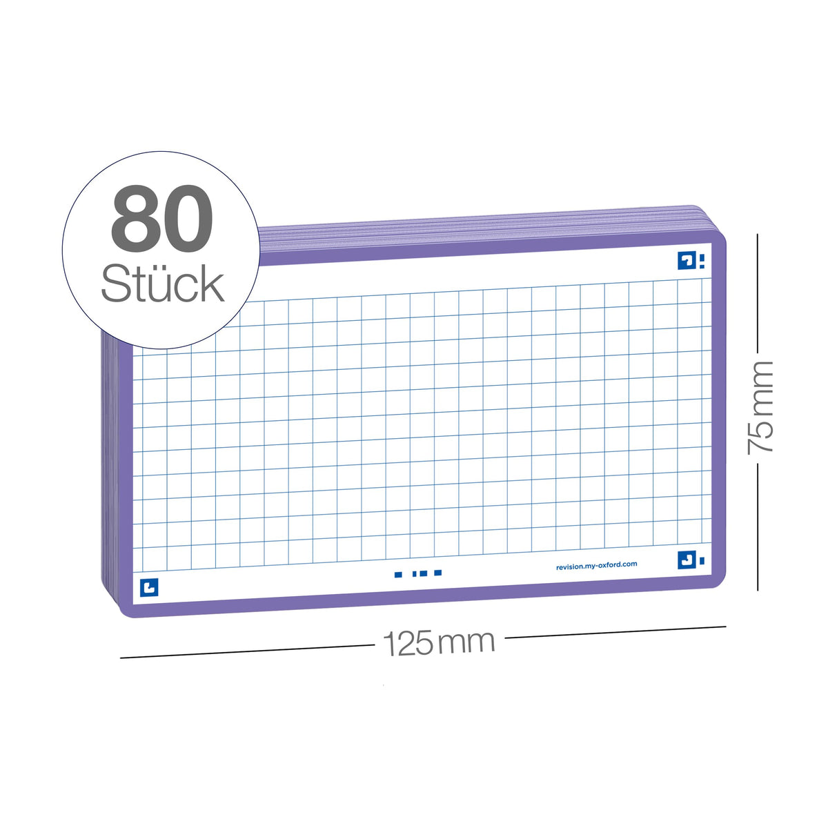 Oxford Flash 2.0 Pack of 80 Flash Cards Size 7/5 x 12.5 cm Small Squares on Both Sides - Navy Blue