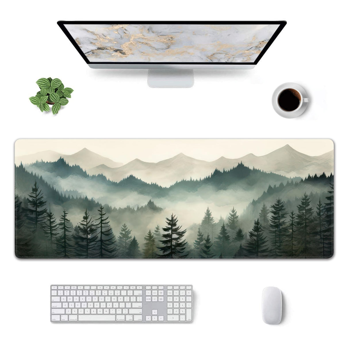 Misty Forest Large Mouse Pad,Gaming Keyboard Desk Pad,Extended Mouse Mat Non-Slip Rubber Base with