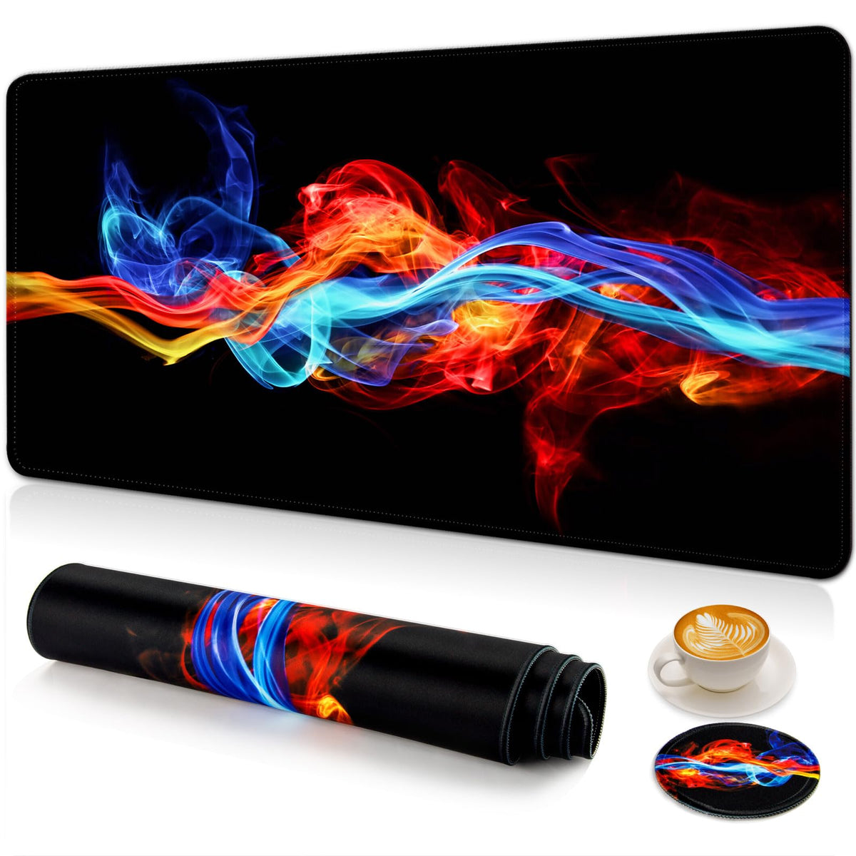 Large Gaming Mouse Pad with Coaster,Desk Matt for Desktop,Desk Mat-Fire