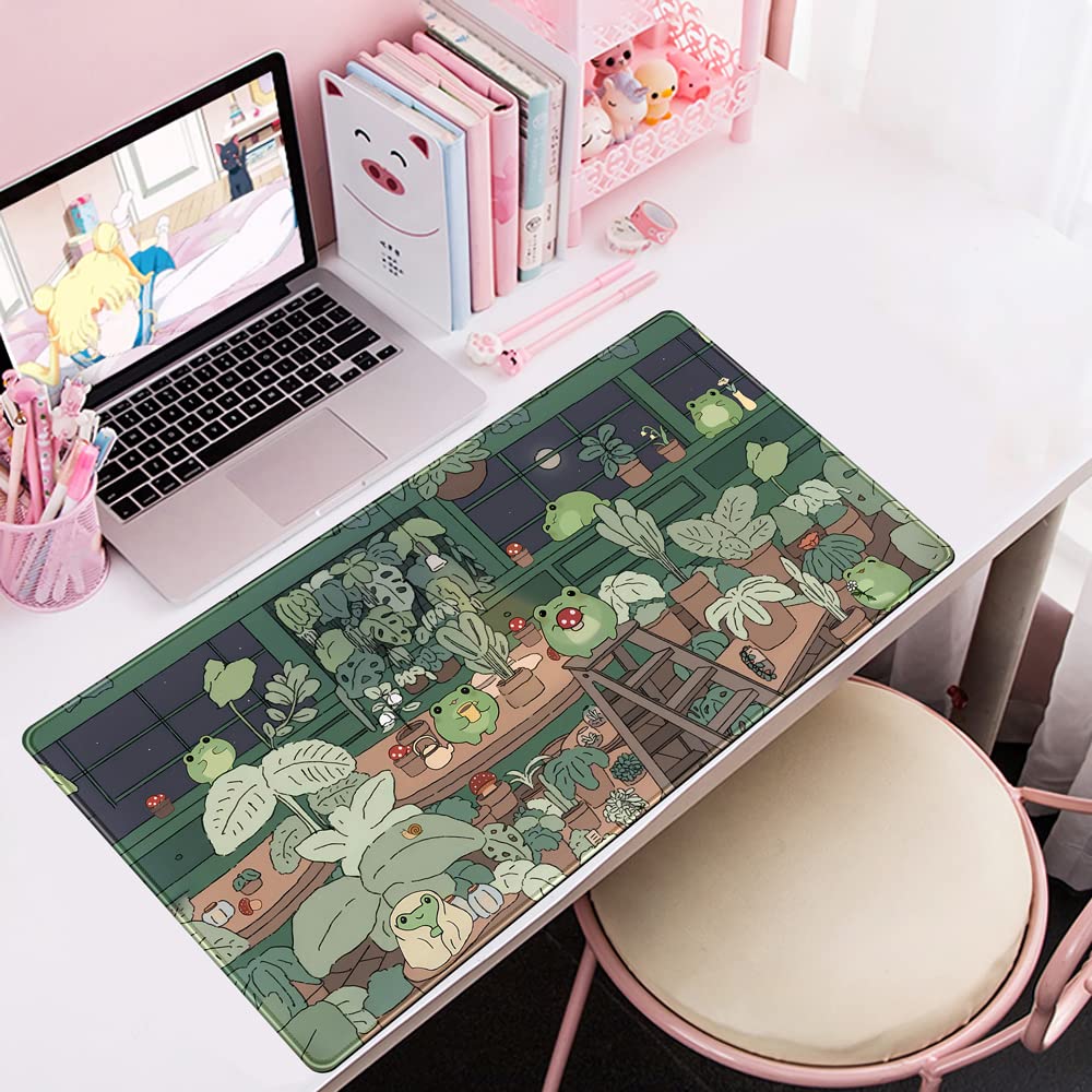 Cute Frog Mouse Pad Desk Pad Kawaii Green Decor Mat, Large Gaming Mouse Pad for Desk Computer
