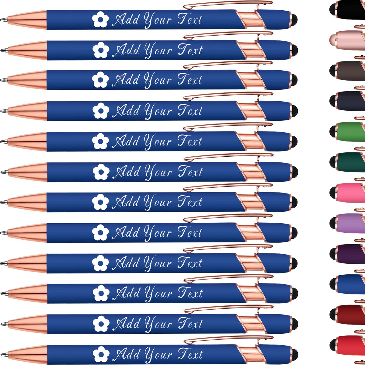 Personalized Ballpoint Pen with Stylus Tip, Custom Name & Logo, 12 Colors