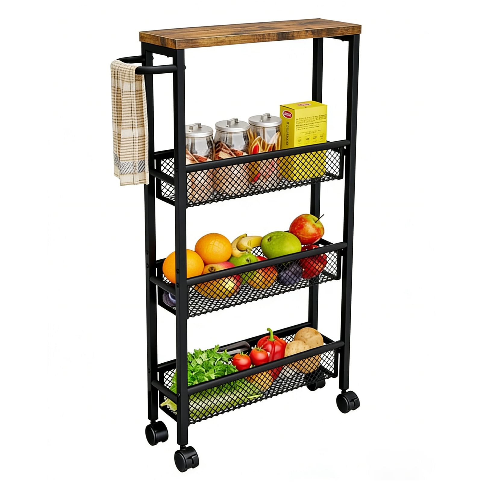 AZERPIAN Slim Rolling Cart 4 Tier Narrow Storage Cart on Wheels with Handle