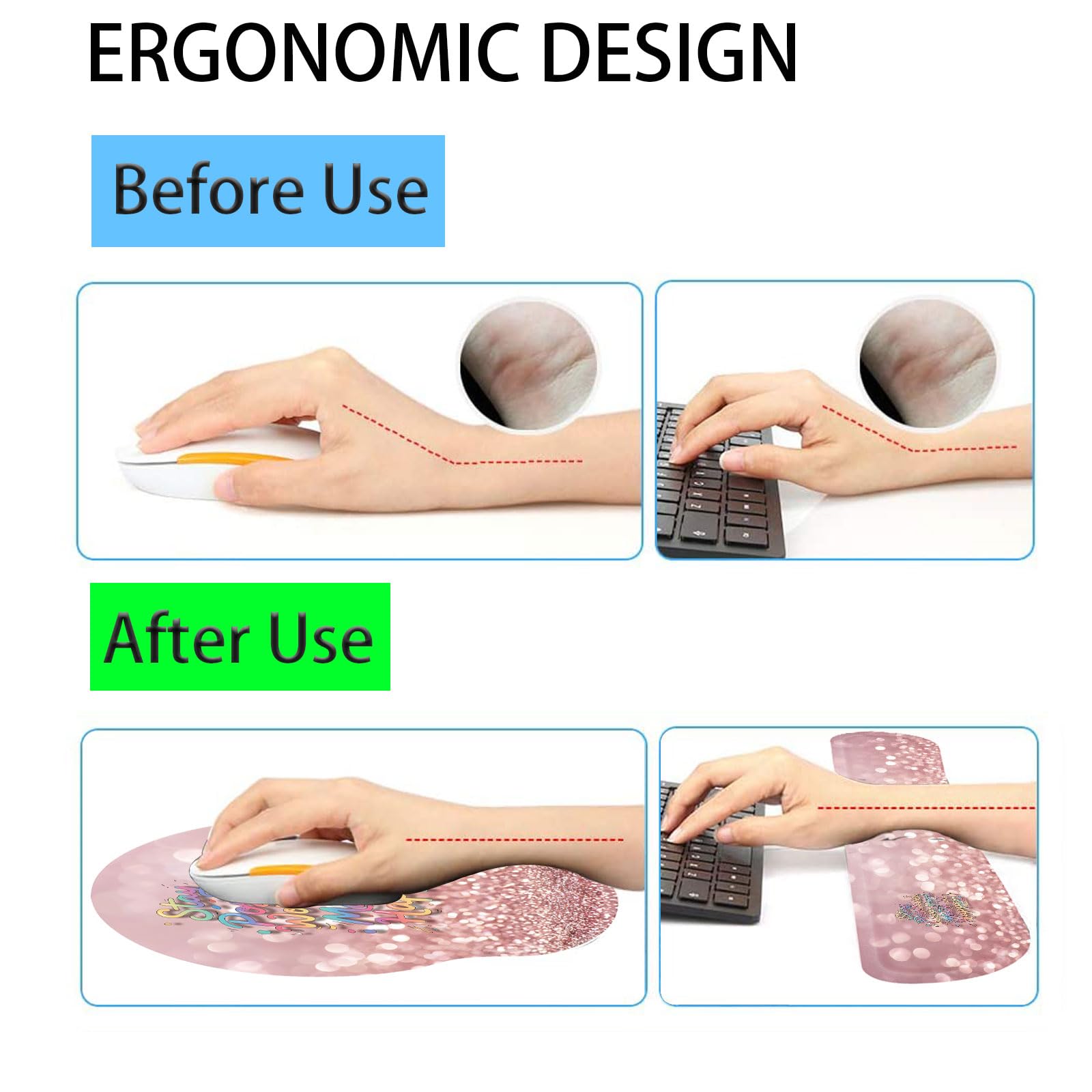 Keyboard Wrist Rest and Mouse Pad Wrist Support Set with Coasters,Stay Positive Work Hard and Make