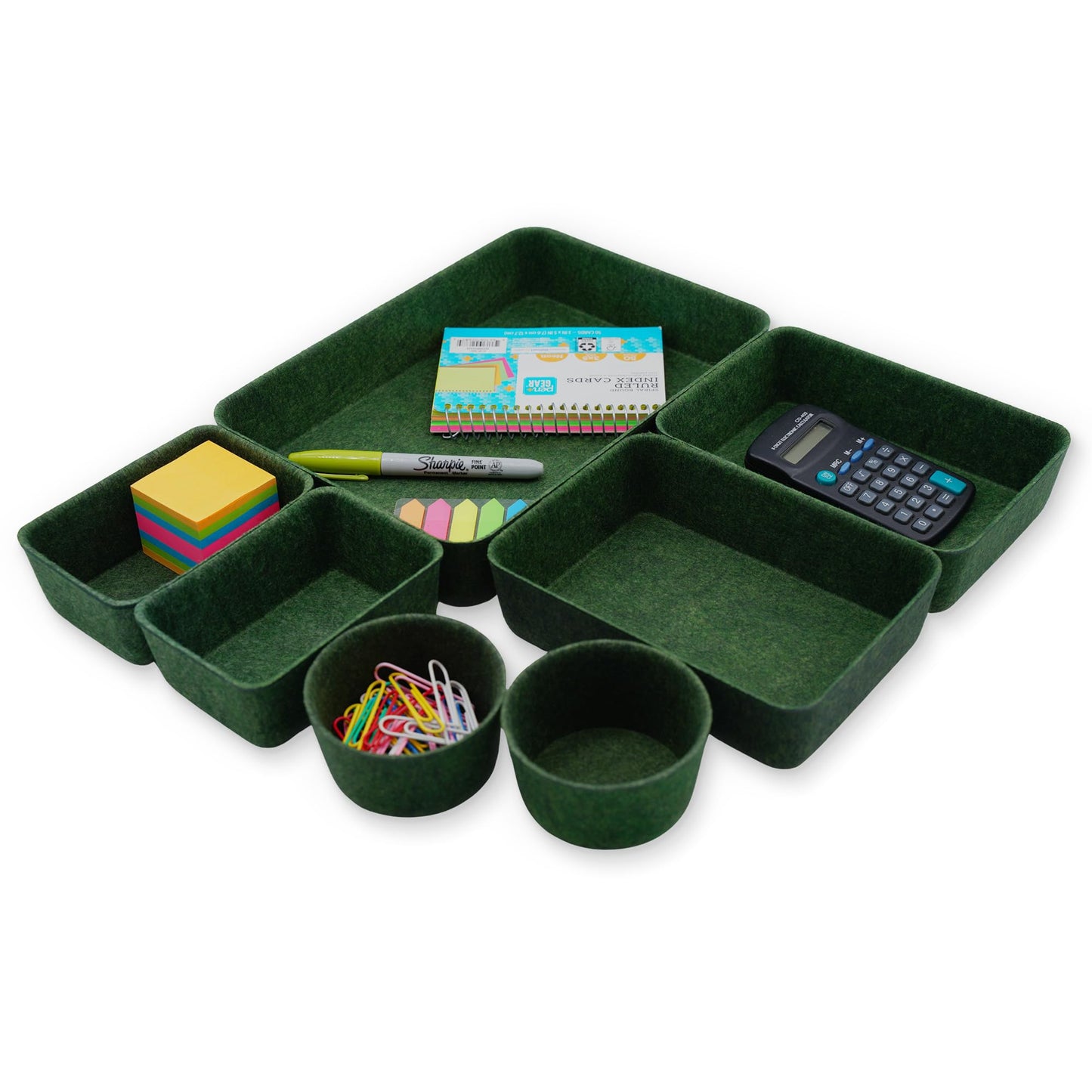 Welaxy Felt Desk Drawer Organizer Tray 7pc Storage Bin Minimal Forest Green