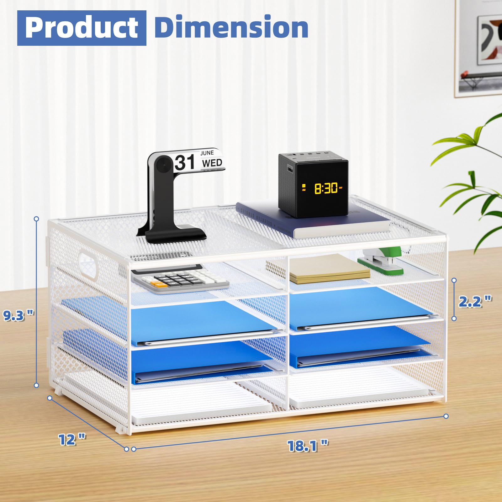 Lavatino 8 Compartments Paper Organizer for Desk, Mesh Literature Organizer, Mail File Sorter Tray