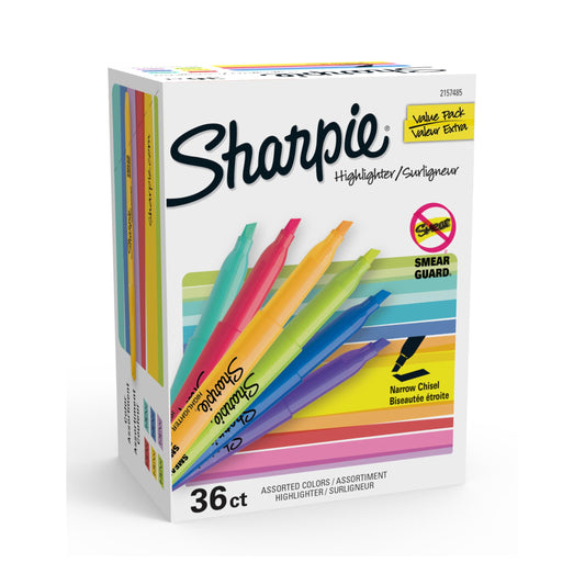 Sharpie Pocket Highlighters, Narrow Chisel Tip, 12 Assorted Fashion Colors, 36 Count - For