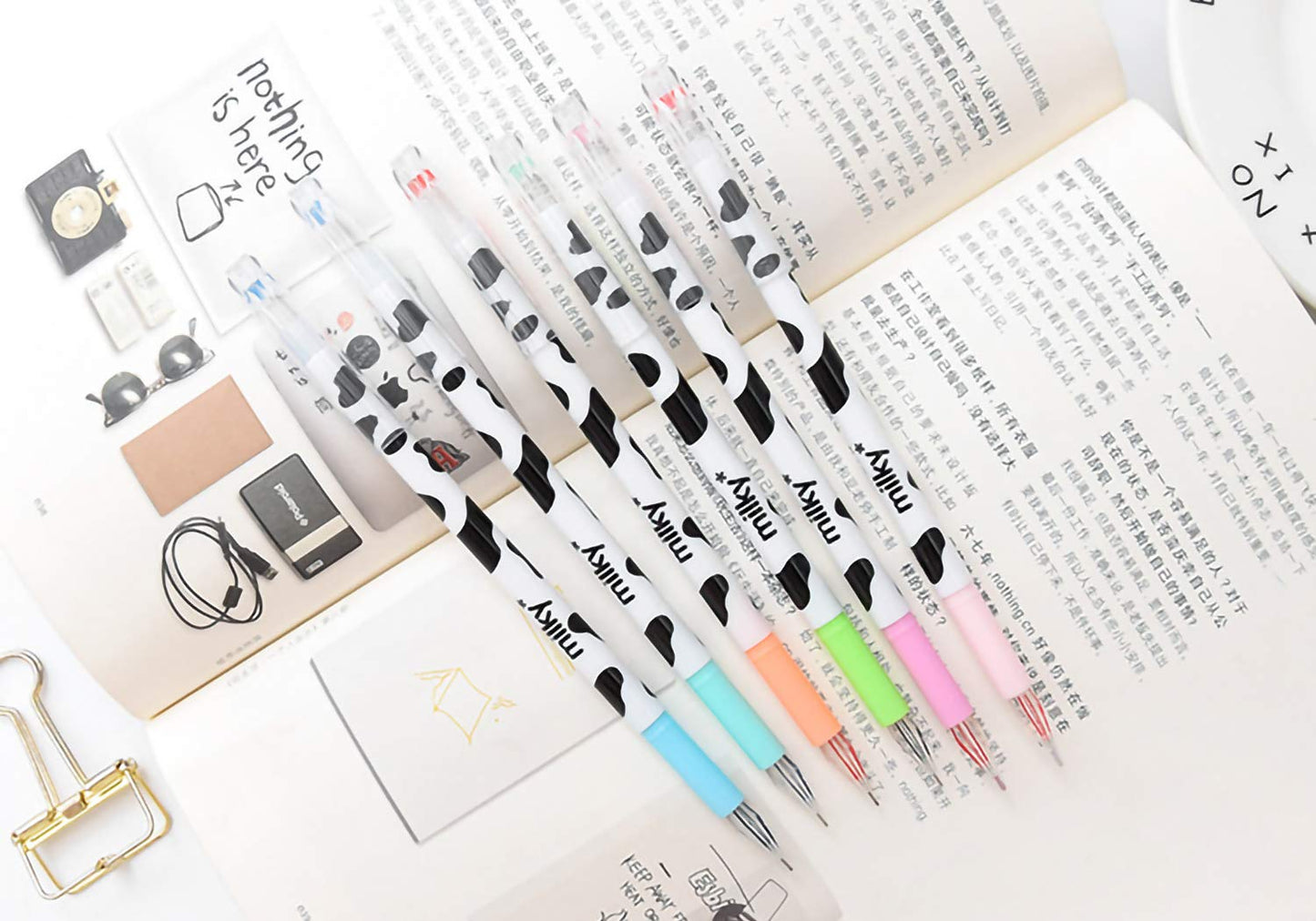 Giant star 12 Pack Diamond Gel Pen Milky Cow Pens,set of 12 Assorted Colors(Milk 12 Pcs)
