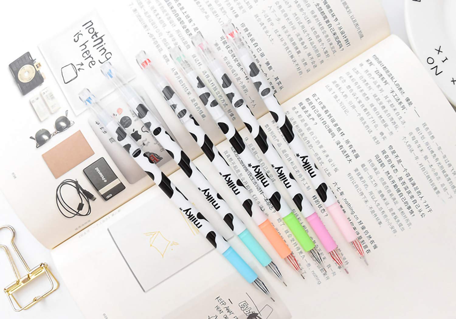 Giant star 12 Pack Diamond Gel Pen Milky Cow Pens,set of 12 Assorted Colors(Milk 12 Pcs)