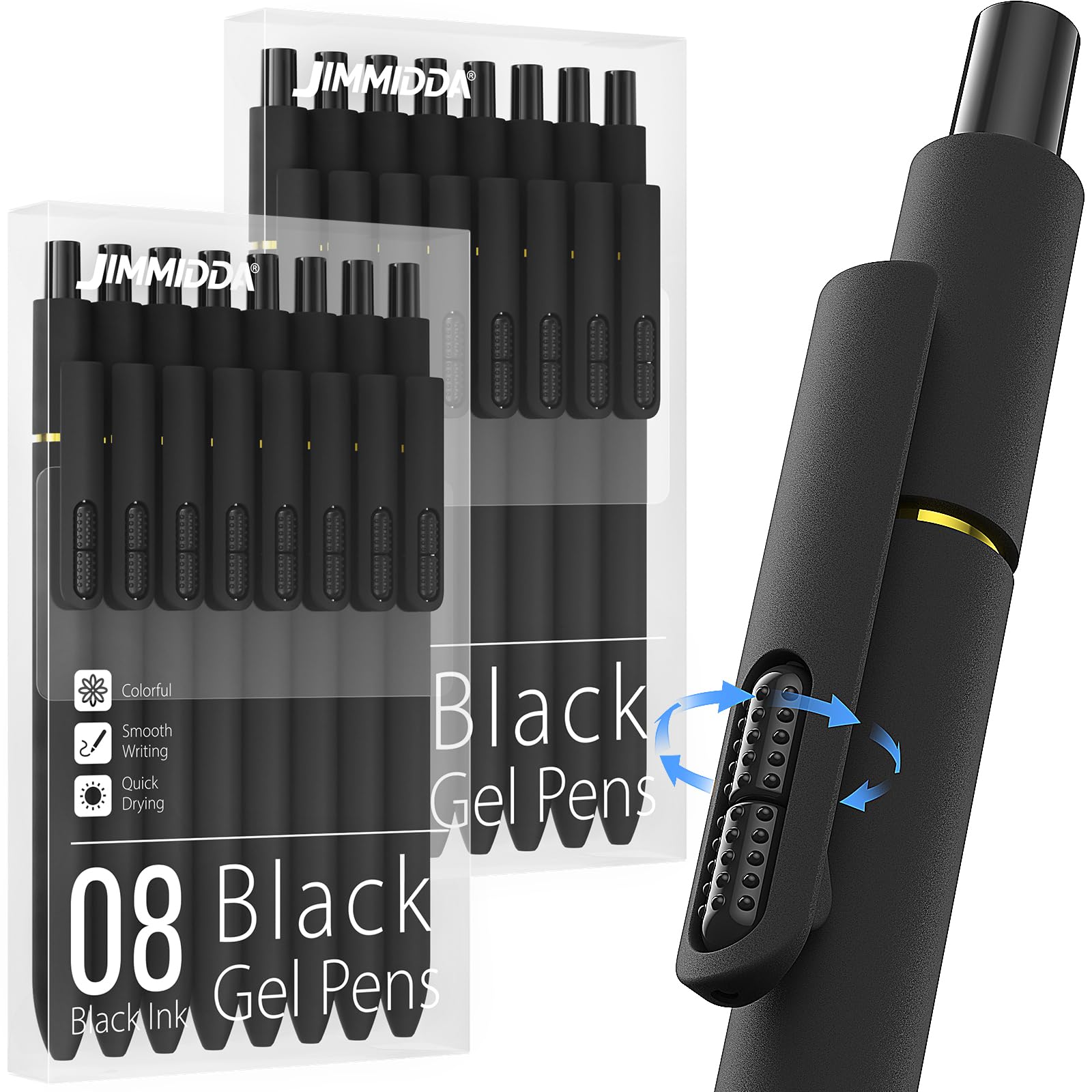 JIMMIDDA 16 Pack Gel Pens, Black Ink Quick-Drying No Smudge with Fidget