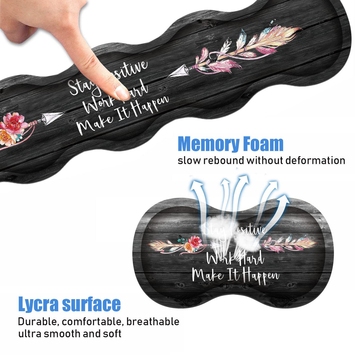 Ergonomic Keyboard Wrist Rest & Mouse Pad Wrist Rest Set, Stay Positive Work Hard and Make It