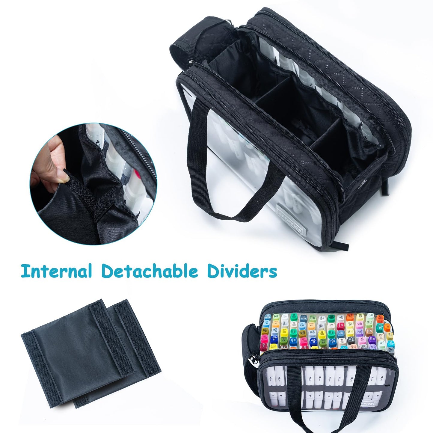 APOFFICE Marker Organizer Case – Holds 72-96Markers | Portable Art Marker Storage Bag with Clear