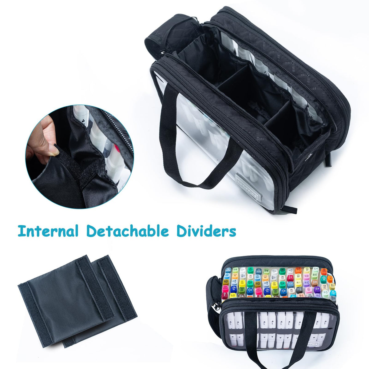 APOFFICE Marker Organizer Case – Holds 72-96Markers | Portable Art Marker Storage Bag with Clear