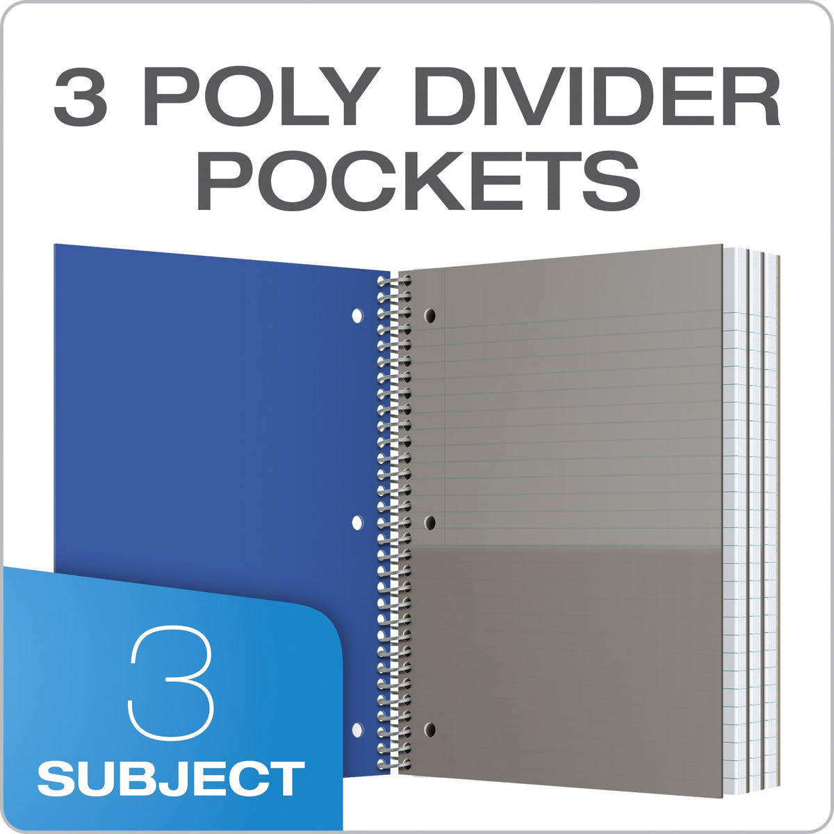 Oxford Spiral Notebooks, 3-Subject, College Ruled Paper, Durable Plastic Cover, 150 Sheets, 3