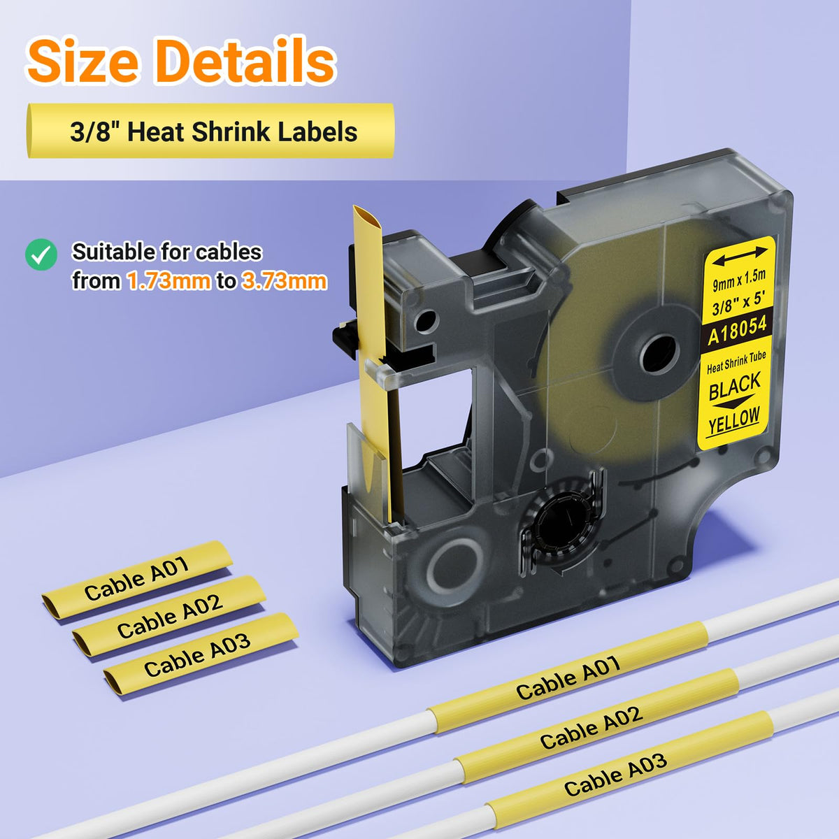 Aonomi Replace for DYMO 18054 Rhino Heat Shrink Labels Tube 3/8'' Yellow