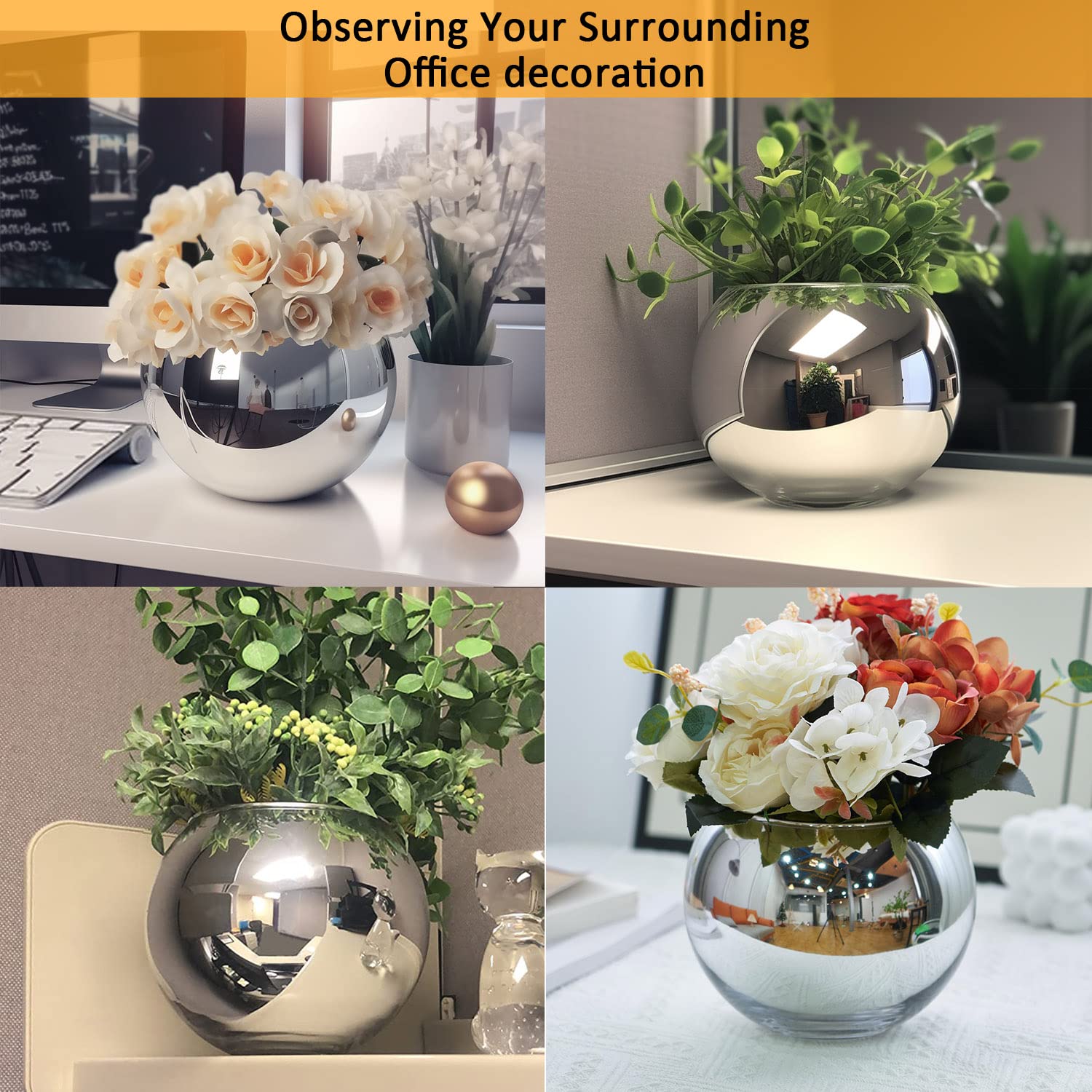 SNDEC Cubicle Accessories, 6'' Glass Candy Dish Desk Mirror to See Behind You, Home Office