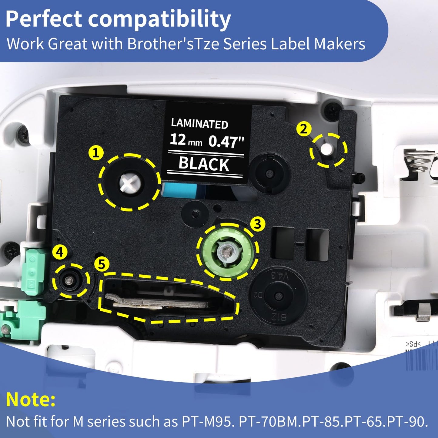 TZe-335 Black Label Tape Compatible with Brother PTouch Label Tape TZe335