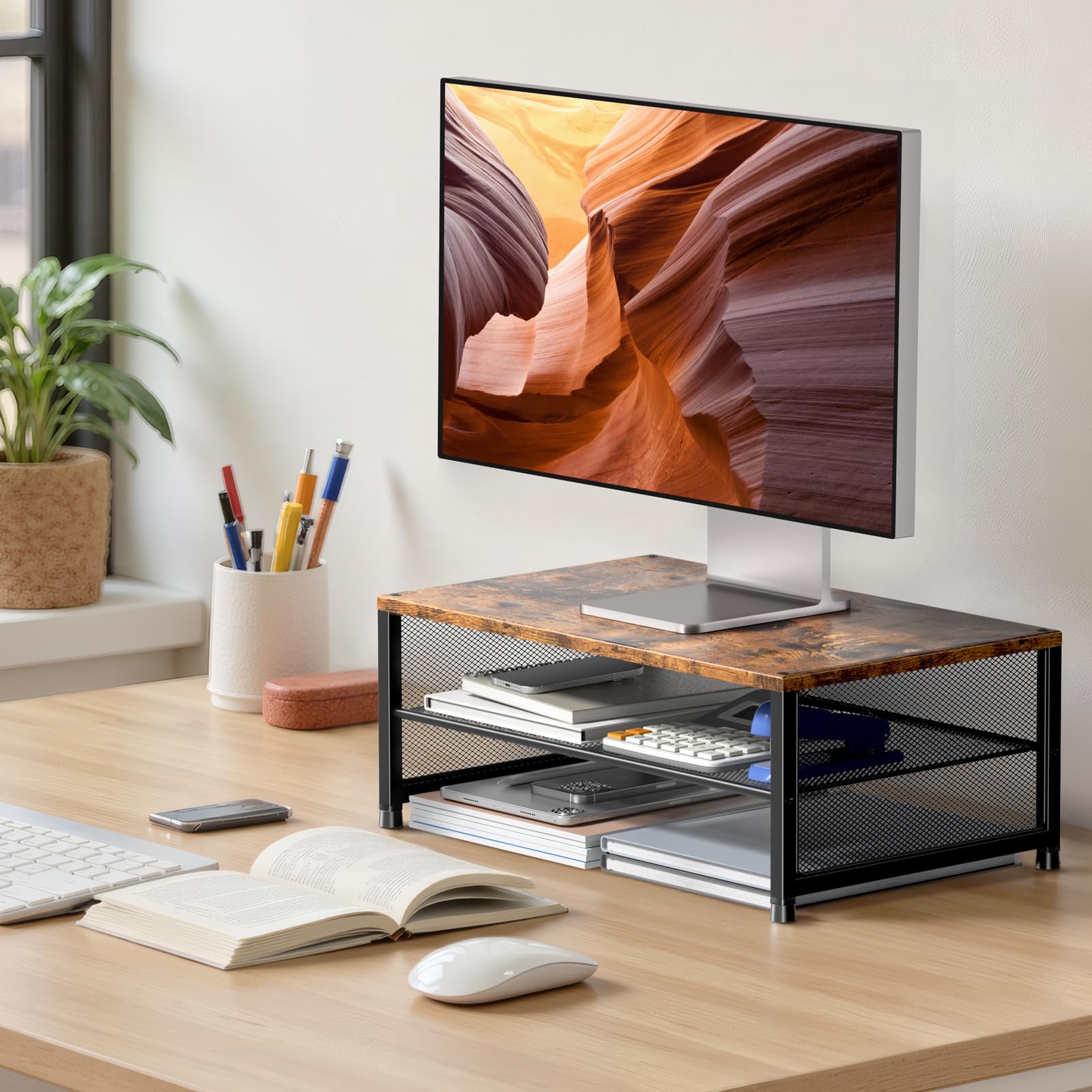ECOLOVI 2-Tier Computer Monitor Stand Riser, Printer & Laptop Stand, Office Desk Accessories