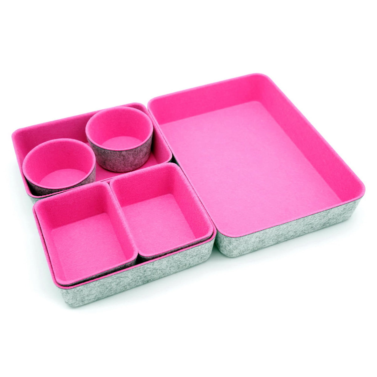 Welaxy Drawer organizer bins felt tray desk storage dividers 7pc Hot pink