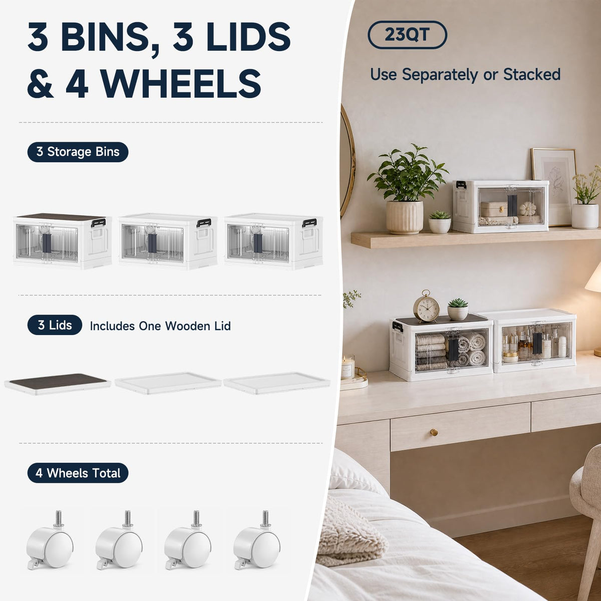 OlarHike 23QT Storage Bins with Lids for Closet, Office, Dorm, 3 Pack