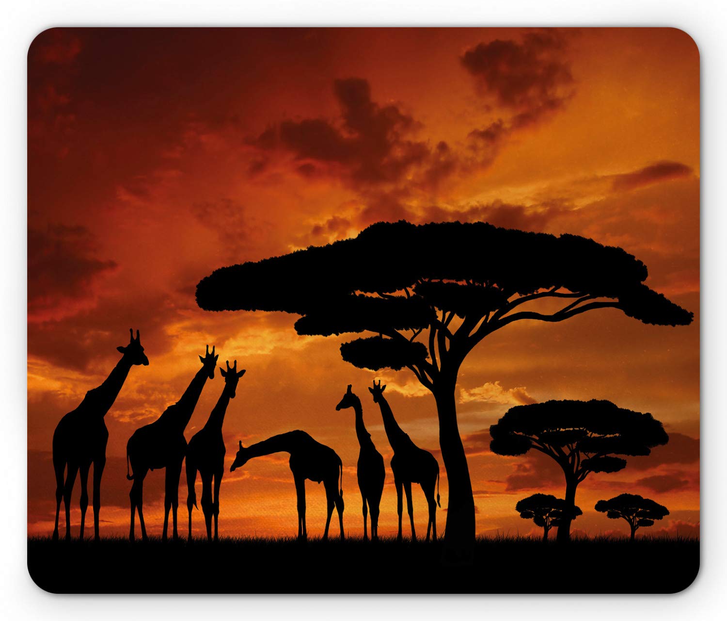 Lunarable Africa Mouse Pad, Savannah Animal with Giraffe Crew with Majestic Tree at Sunrise in