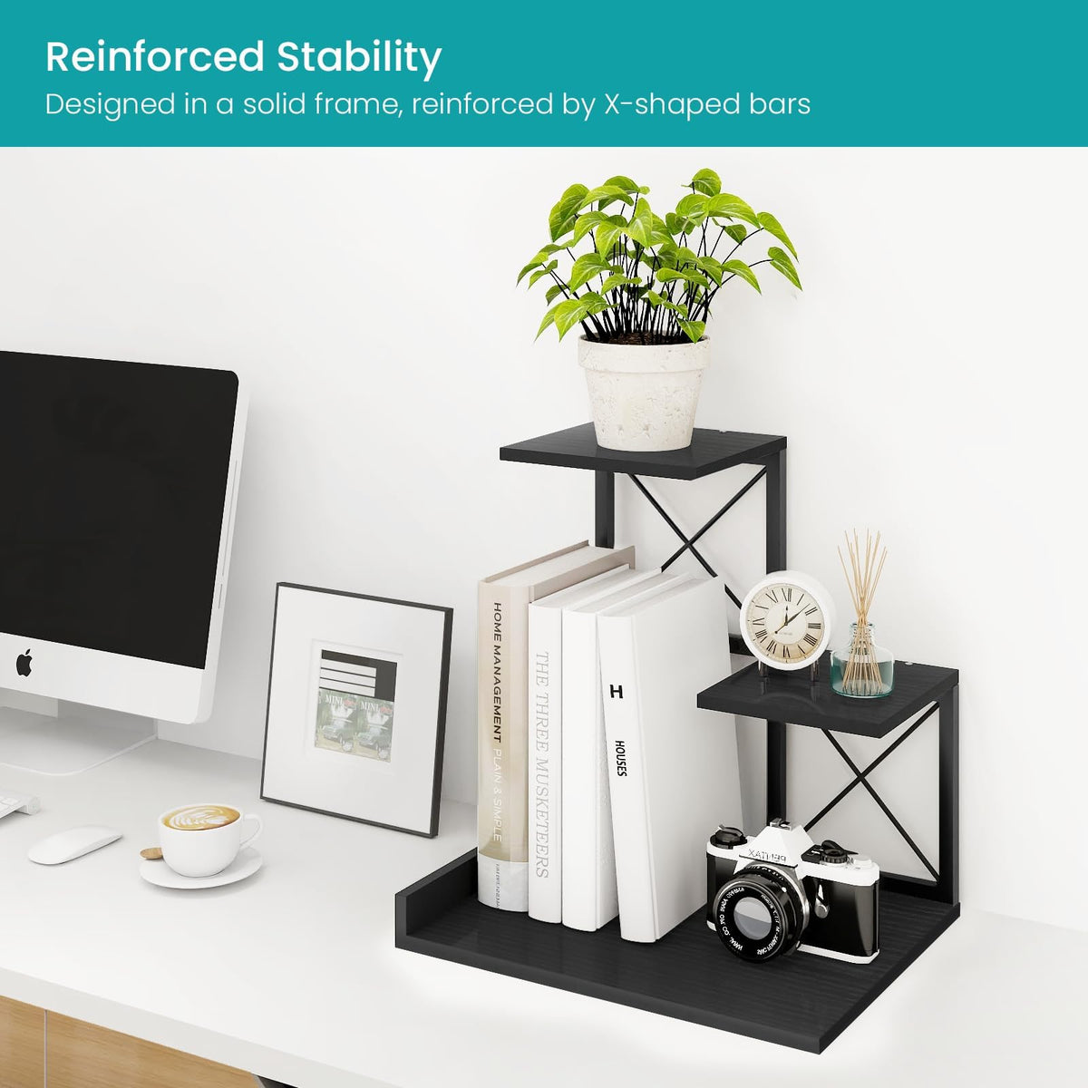 ELITEROO Wood Desktop Shelf, 3 Tier Desk Shelves Small Bookshelf Organizer, Office Storage Rack and