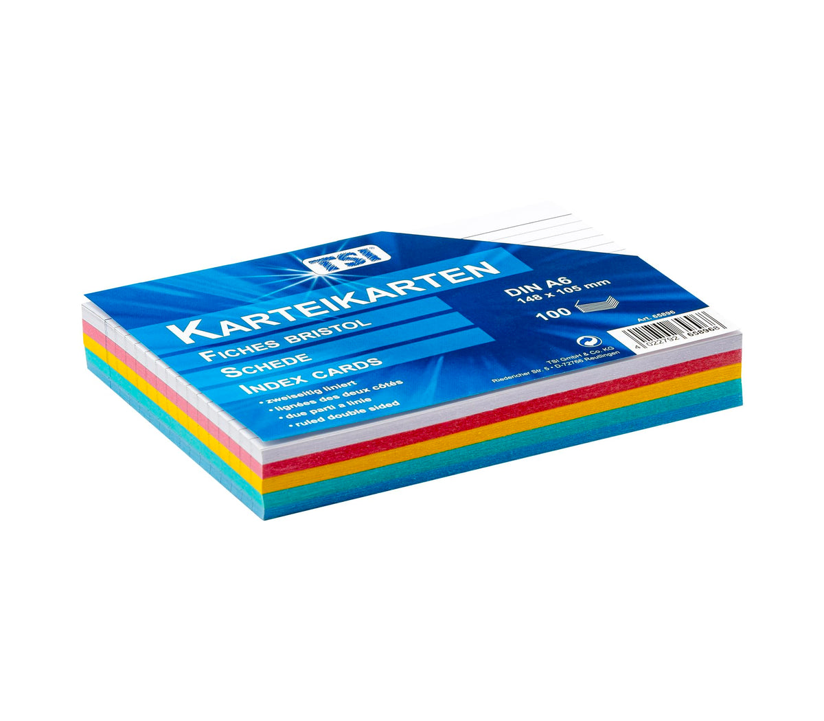 TSI Index Cards DIN A6 Pack of 100 Assorted Colours