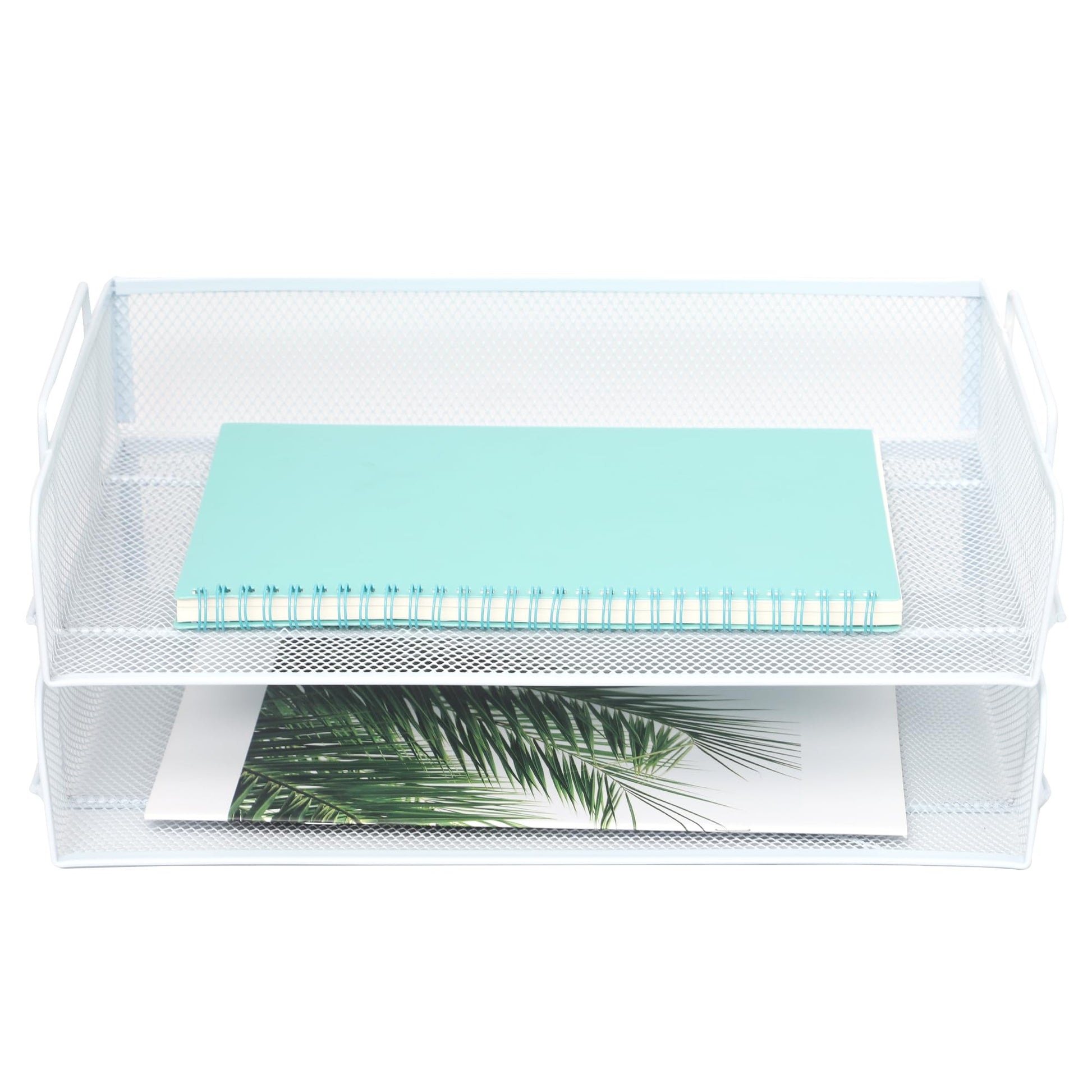 EASEPRES 2 Pack Stackable Desk Paper Tray, Metal Mesh Desktop Document Letter File Organizer for