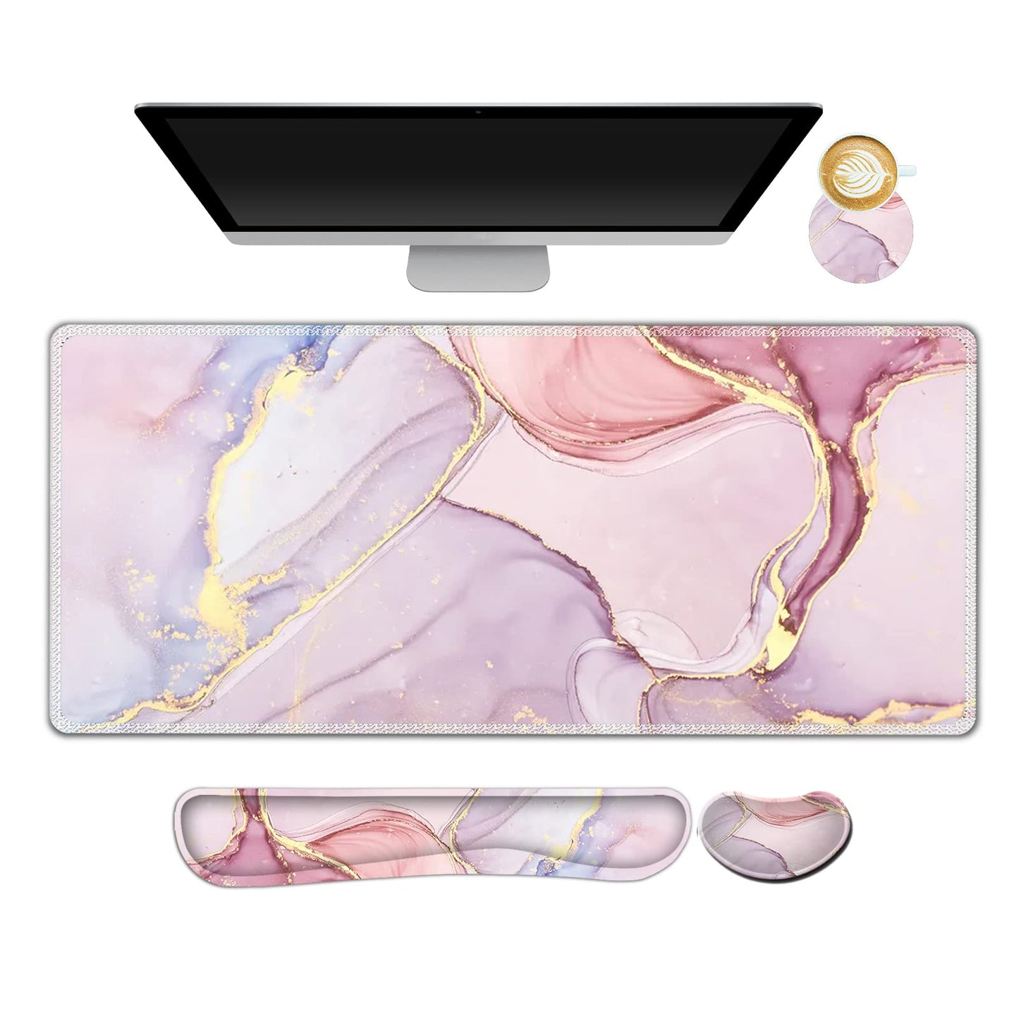 AIMSA Large Gaming Mouse Pad Set, Keyboard Wrist Rest Support Mouse Pad, Ergonomic Memory Foam