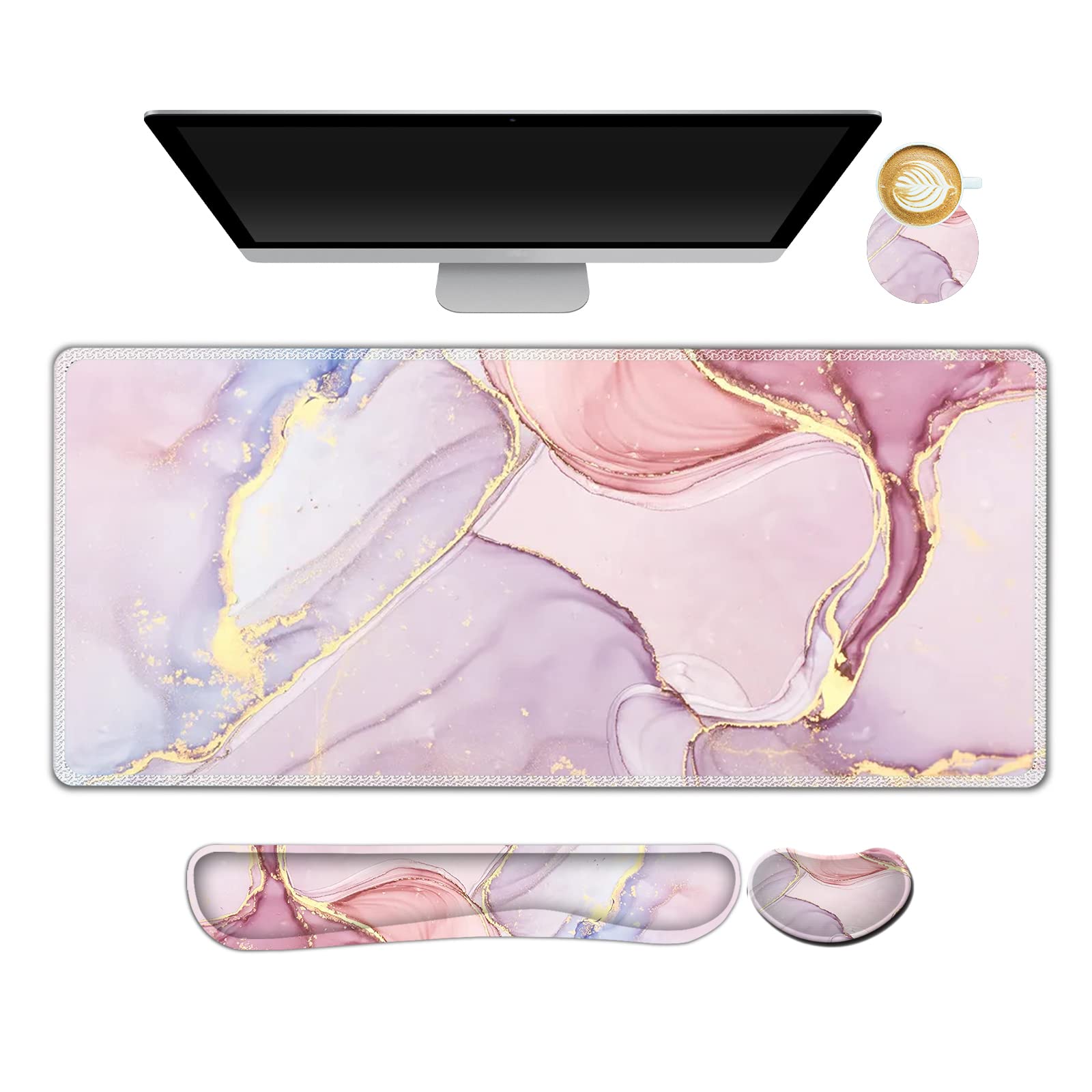 AIMSA Large Gaming Mouse Pad Set, Keyboard Wrist Rest Support Mouse Pad, Ergonomic Memory Foam