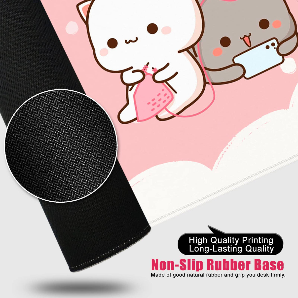 Pink Large Gaming Mouse Pad Kawaii Desk Pad XXL Cute Cat Mouse Mat 35x15.7x0.12 inch Desk