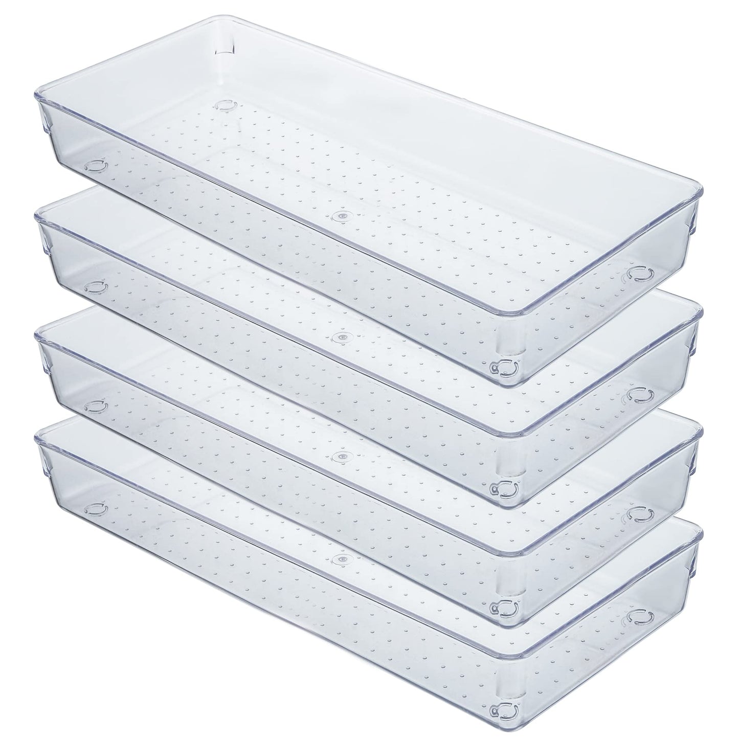 Kingrol 4-Pack Clear Drawer Organizer Bins, 15 x 6 x 2 Inch Desk & Kitchen Drawer Dividers for