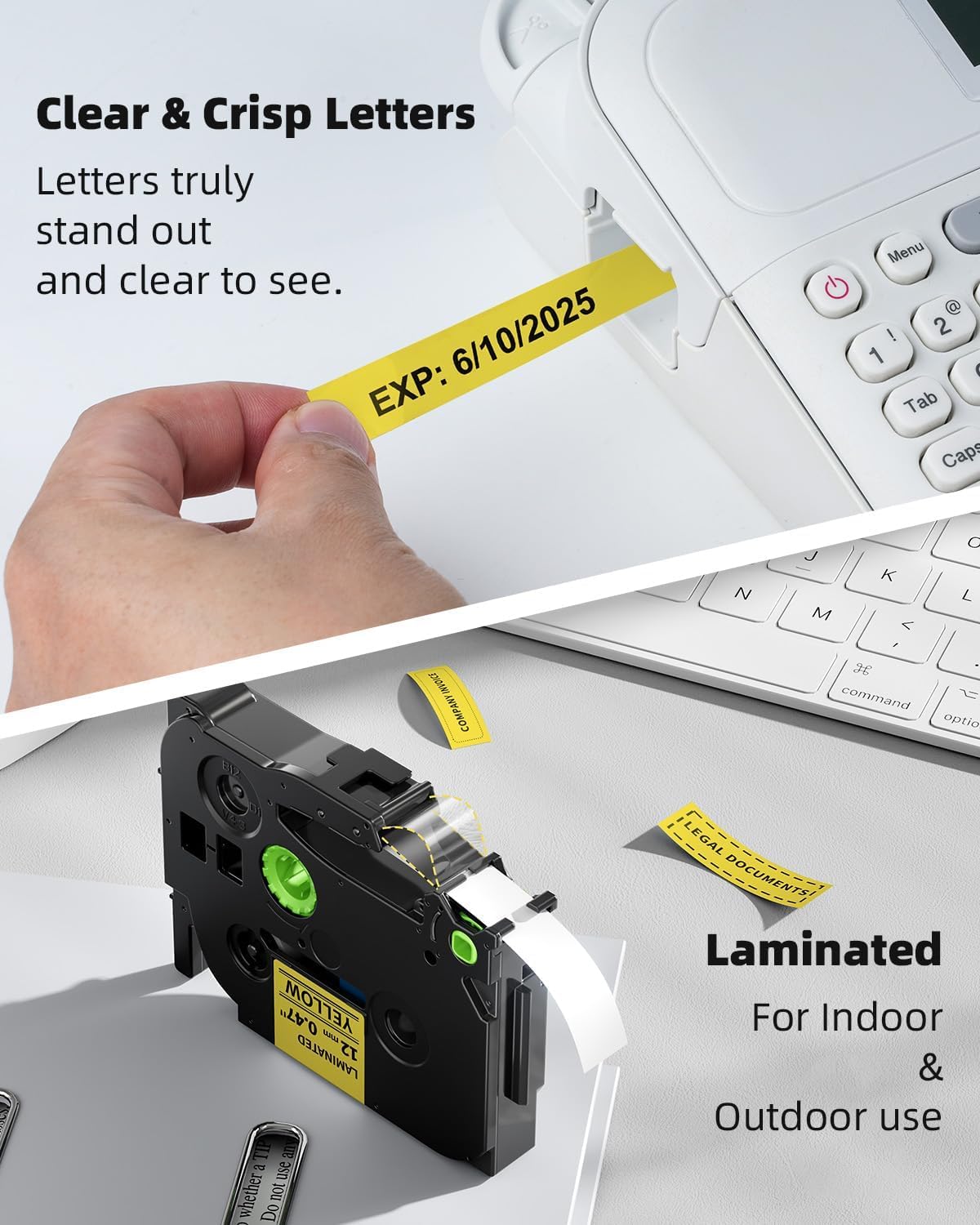 TZe-631 Black on Yellow Tape 12mm Compatible for Brother PTouch Label Maker