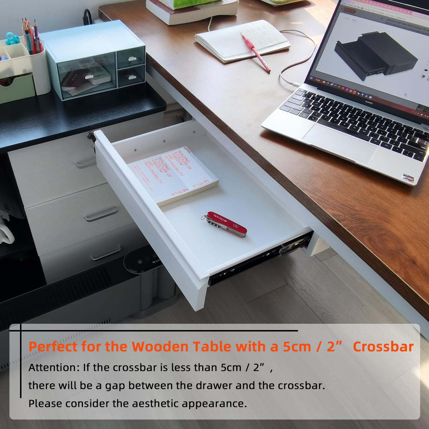 OSteed Under Desk Drawer 18”, Under Workbench Tool Storage Hanging Drawers