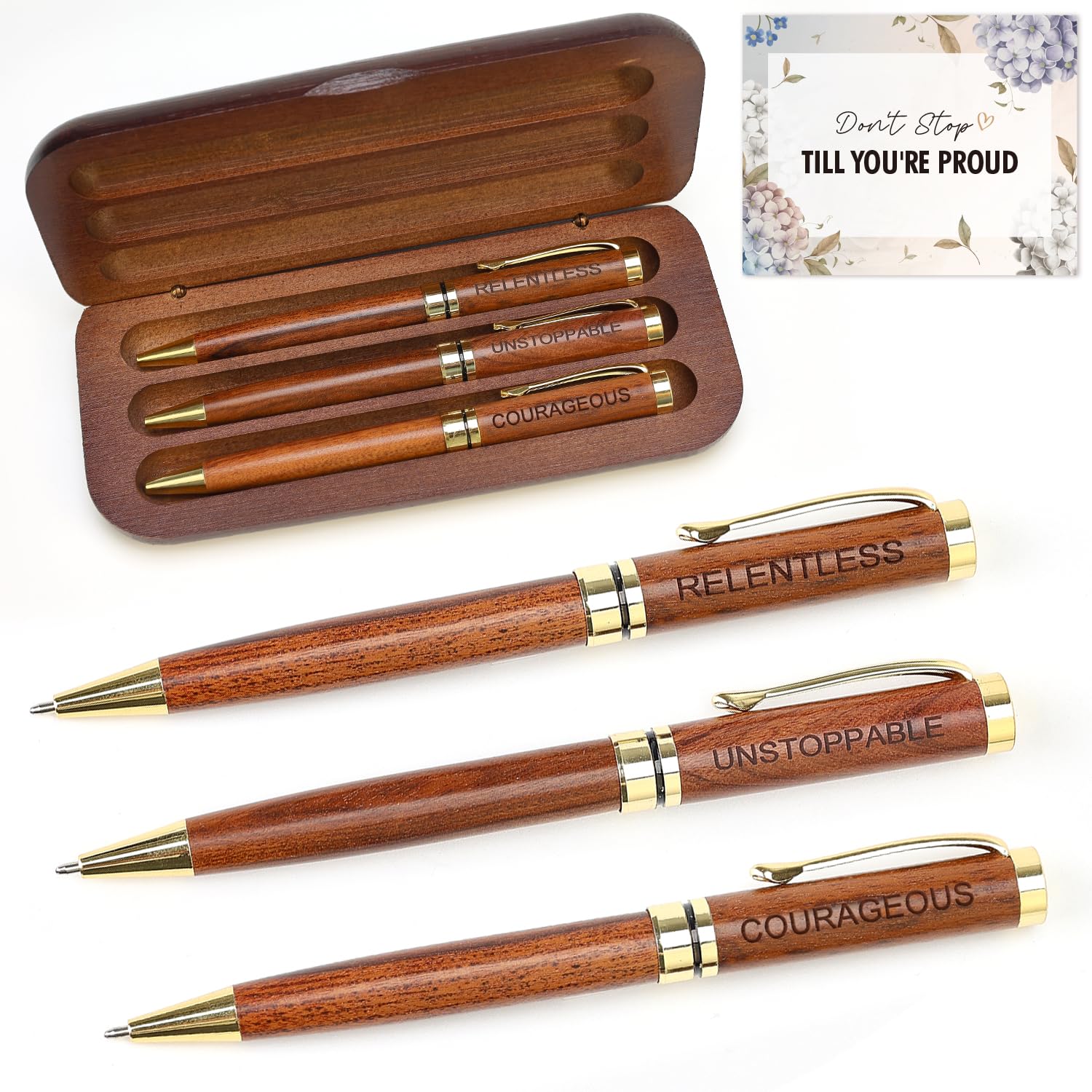 Renawe Fancy Wooden Pens Set with Box Congratulations Gifts for Women Men