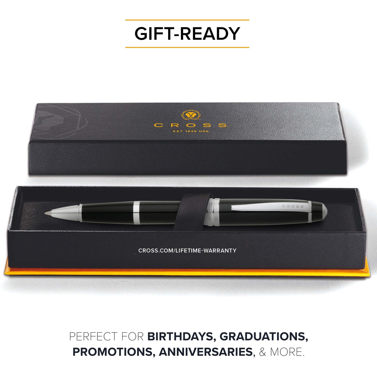 Cross Bailey Black Lacquer Rollerball Pen, Medium Point, Black Ink