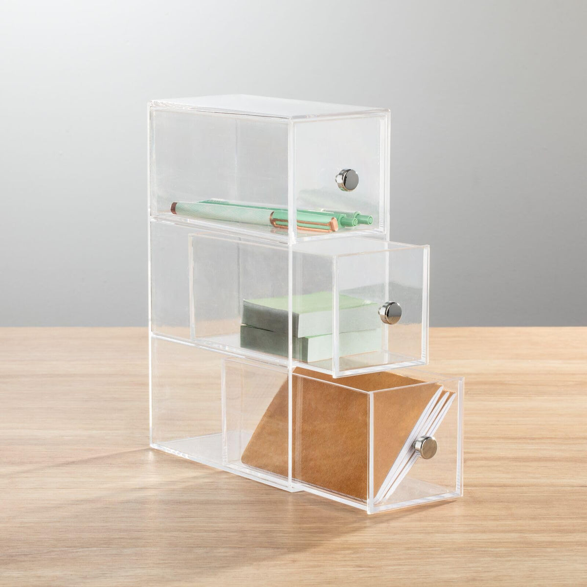 mDesign Plastic Stackable Desktop Organizer Tower Storage Station with 3 Drawers for Home Office